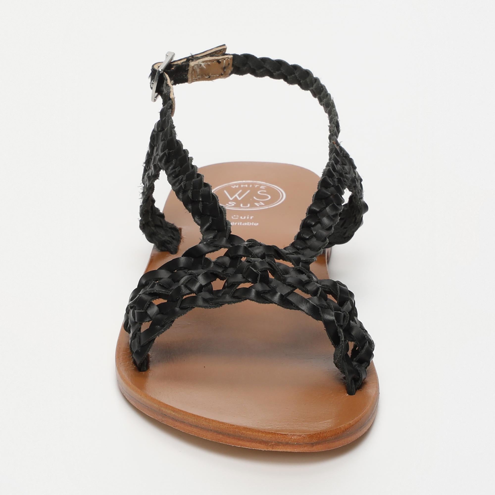 JIHAR sandales tresse en cuir noir