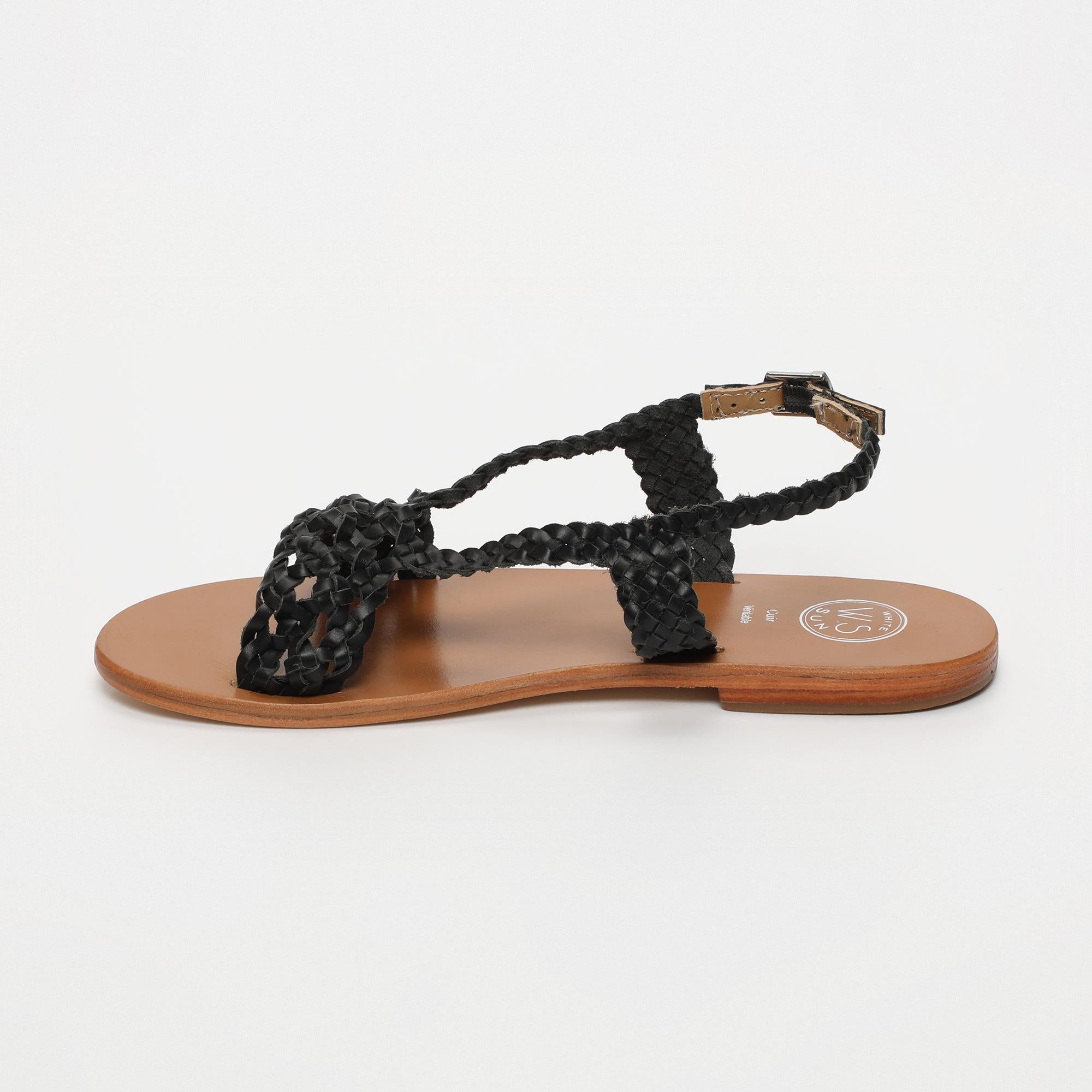 JIHAR sandales tresse en cuir noir