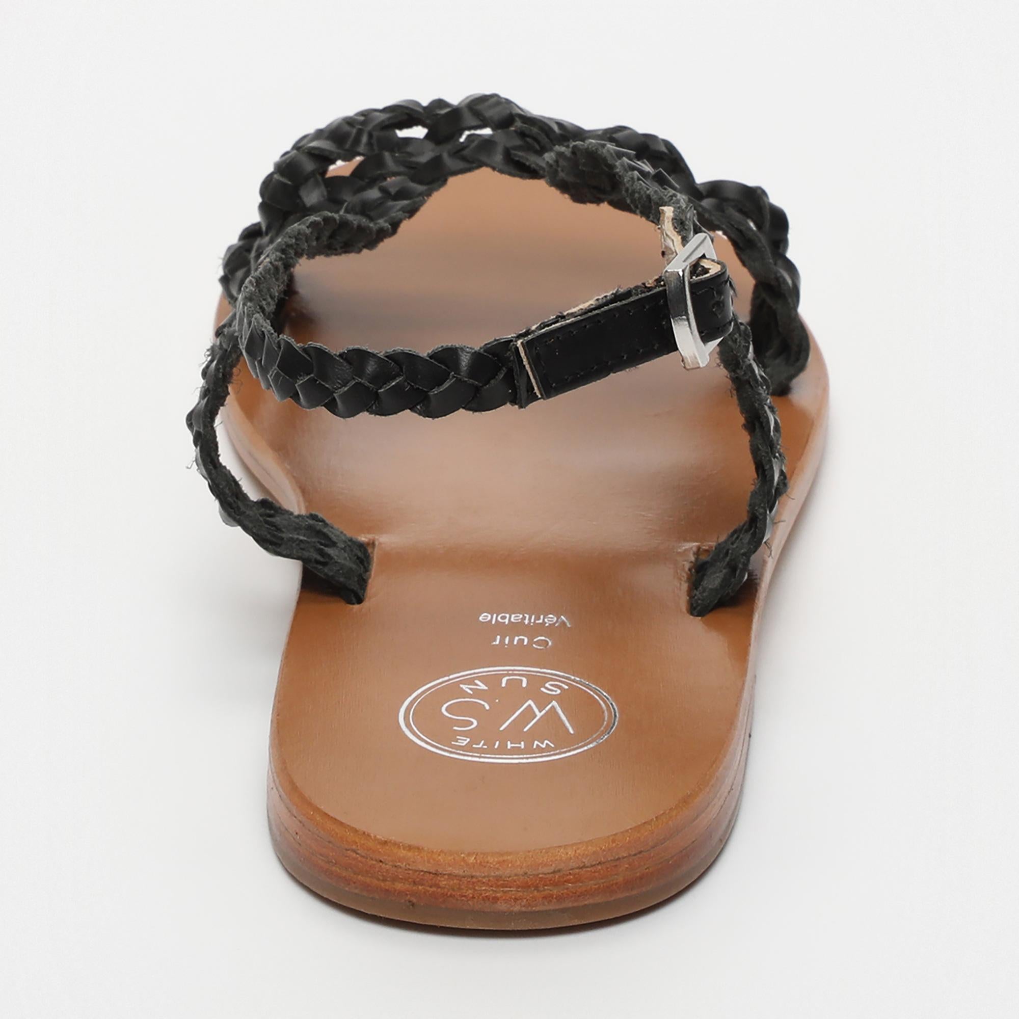 JIHAR sandales tresse en cuir noir