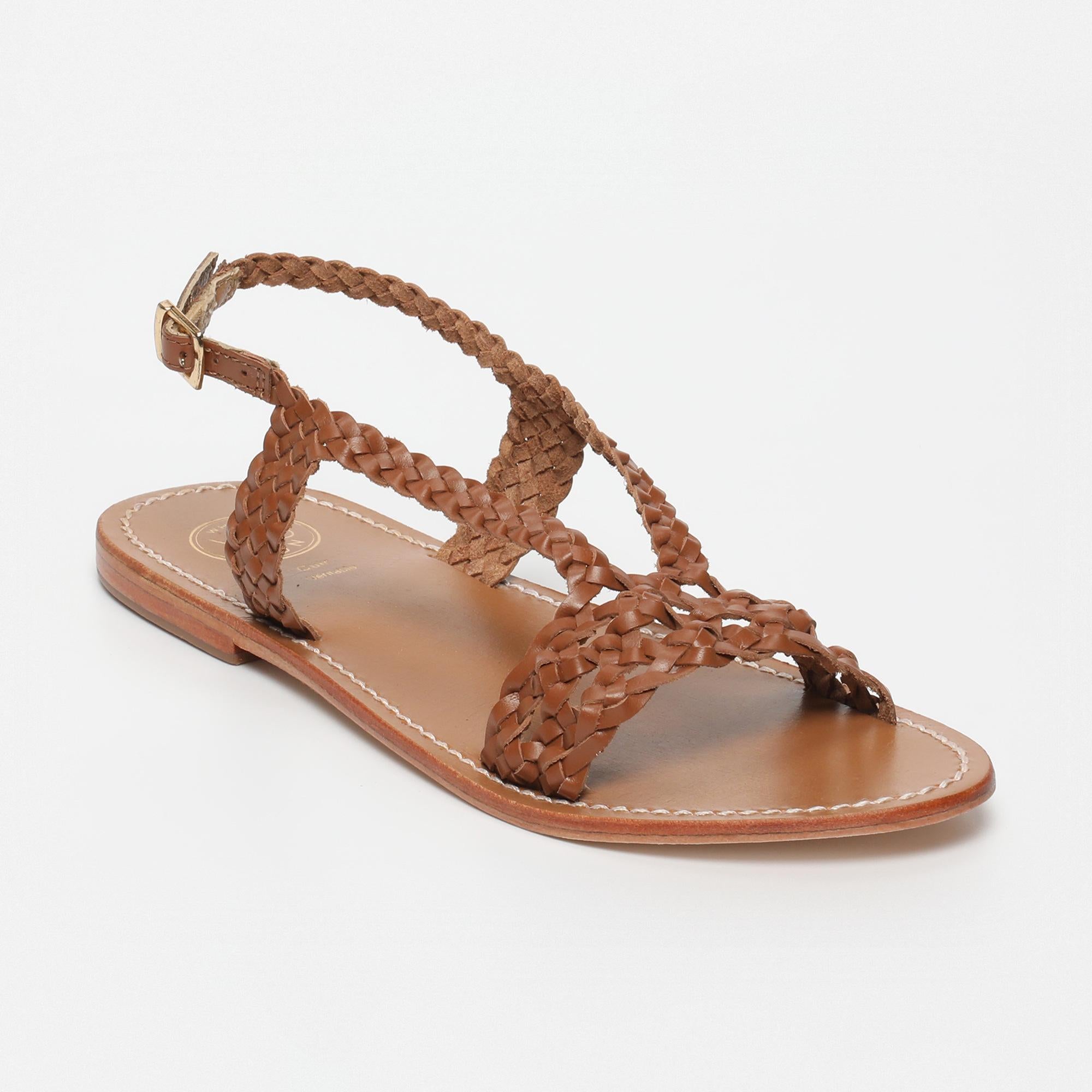 JIHAR sandales tresse en cuir camel