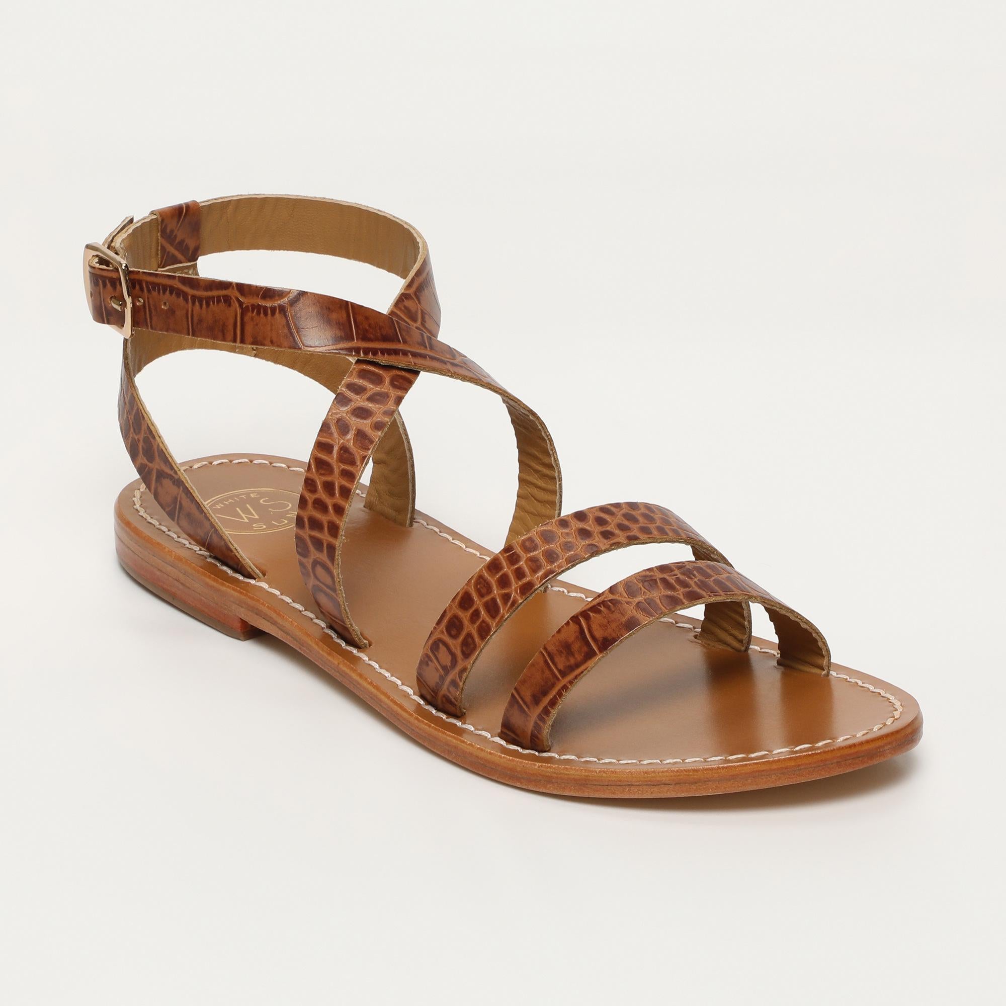 LESIA sandales bracelet de cheville en cuir croco brun