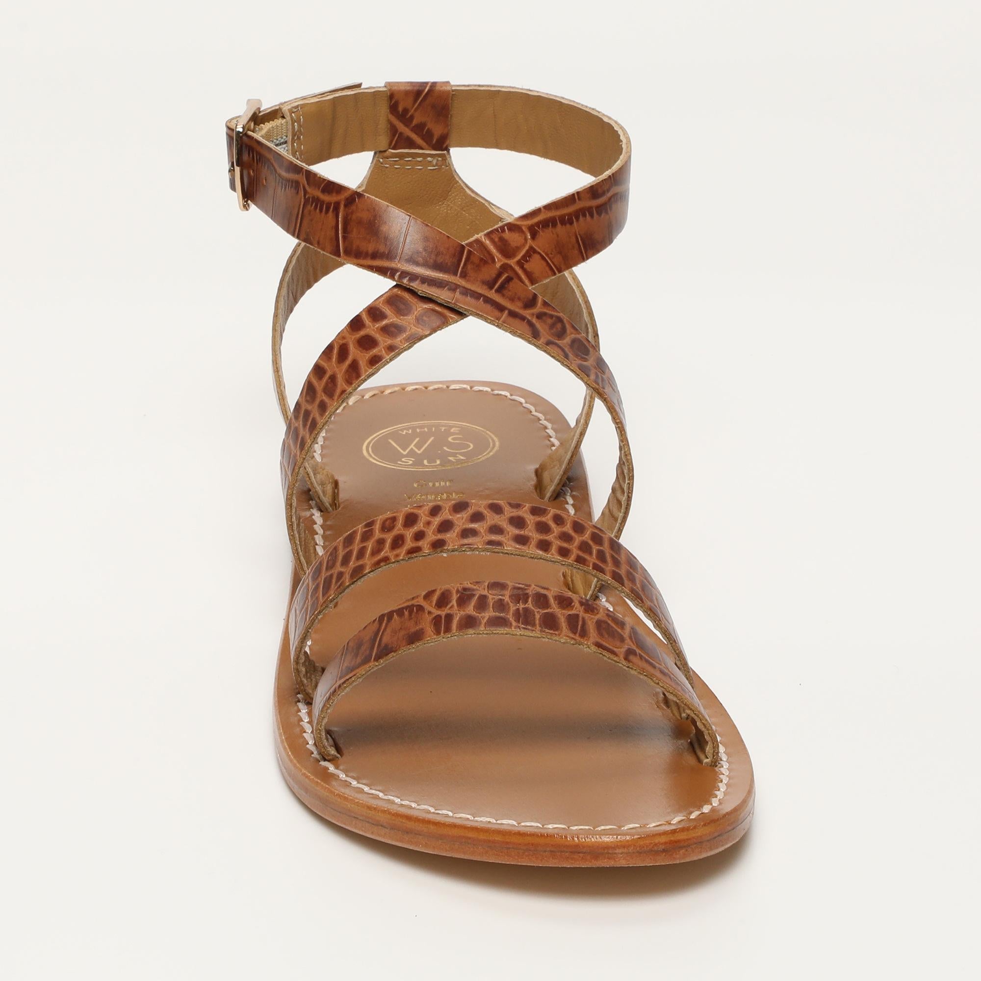 LESIA sandales bracelet de cheville en cuir croco brun