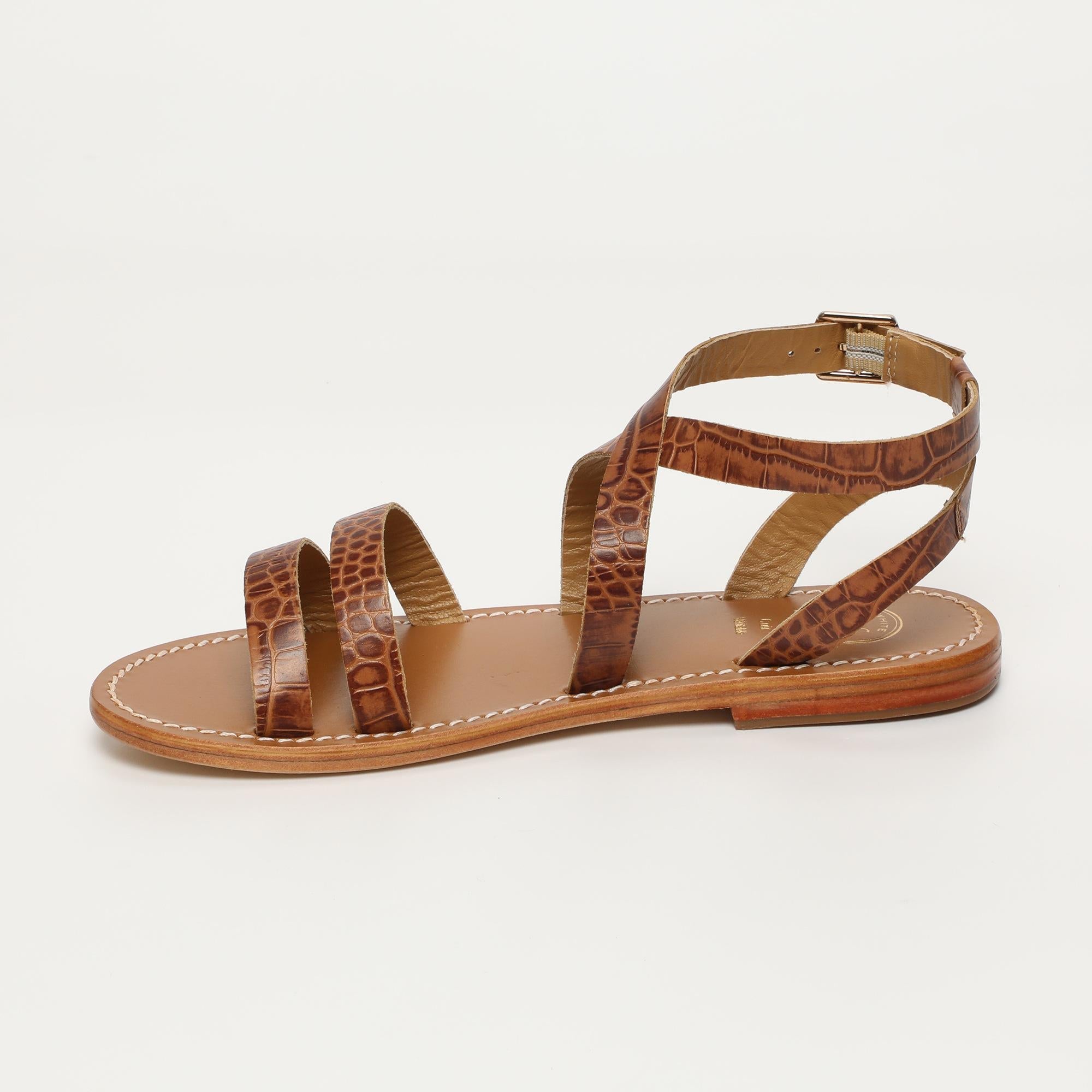 LESIA sandales bracelet de cheville en cuir croco brun