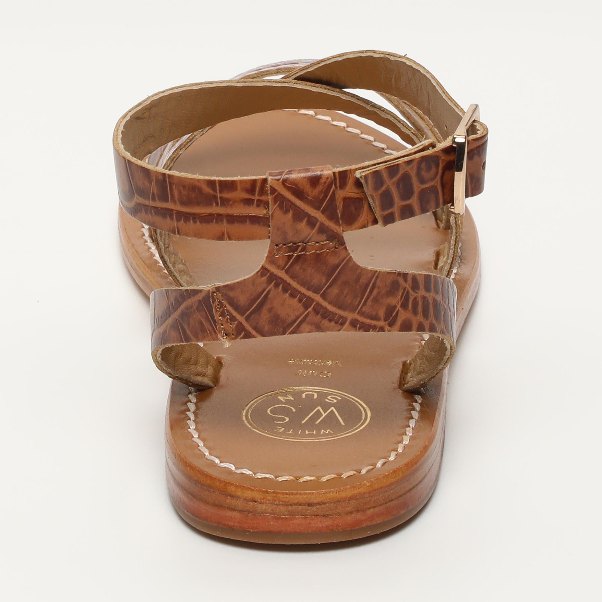 LESIA sandales bracelet de cheville en cuir croco brun