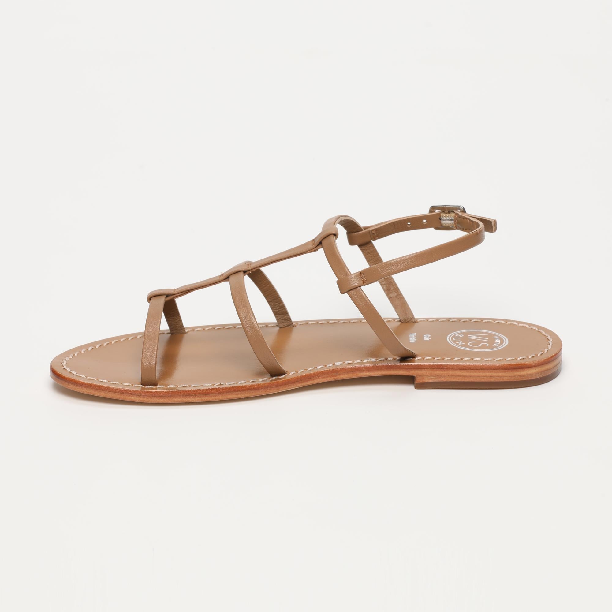 LEYU sandales en cuir camel clair