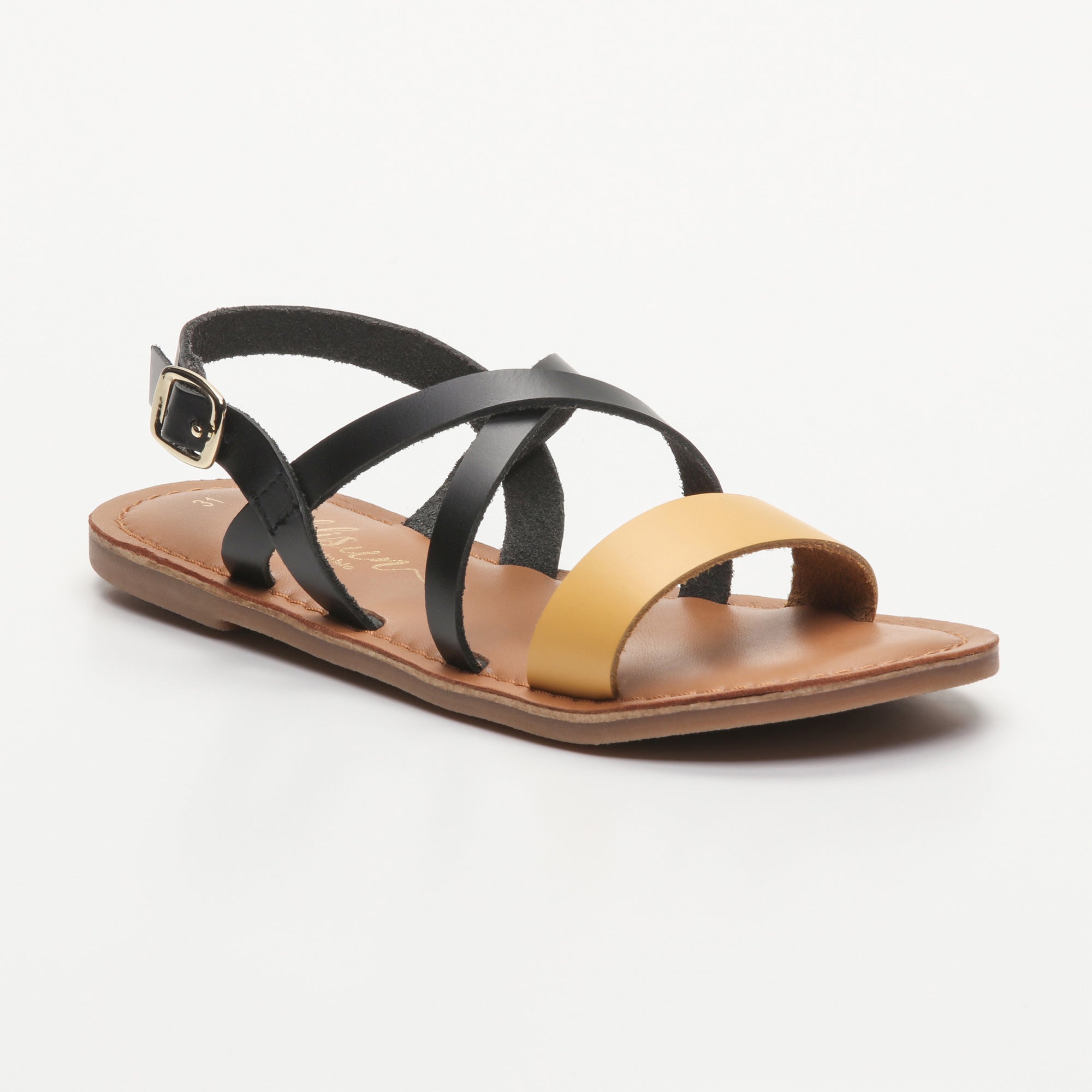 FLORA sandales cuir black + mustard