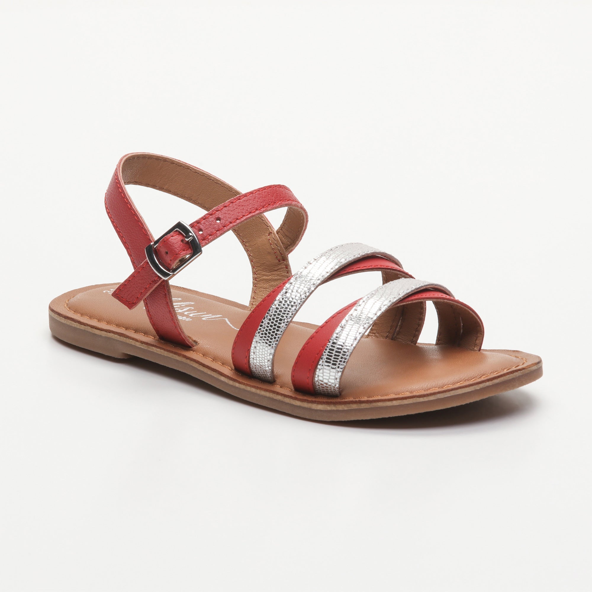 AQUARELLA sandales cuir red + grey lizard