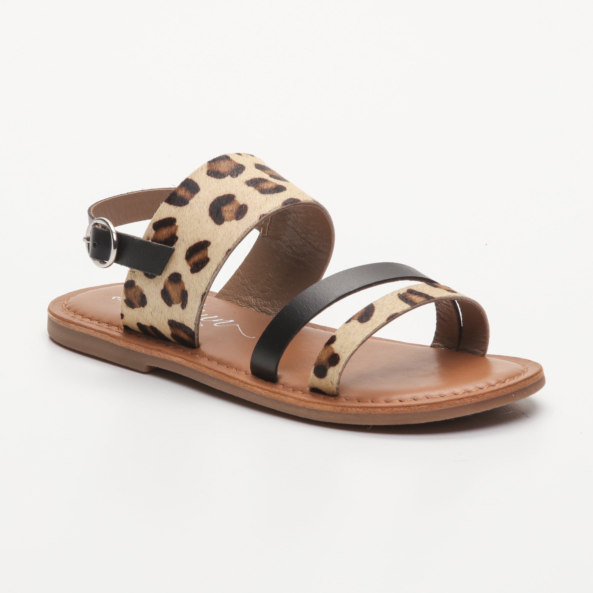 BELLE sandales cuir leopard + black