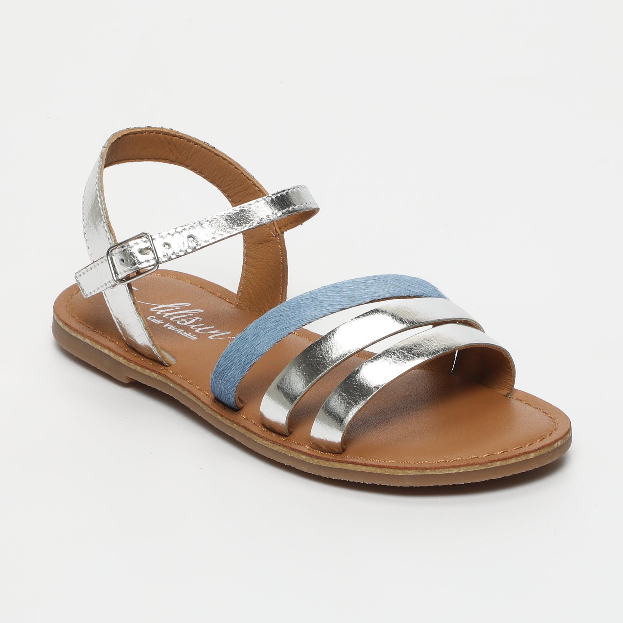 NINIE Sandales argentées et bleues