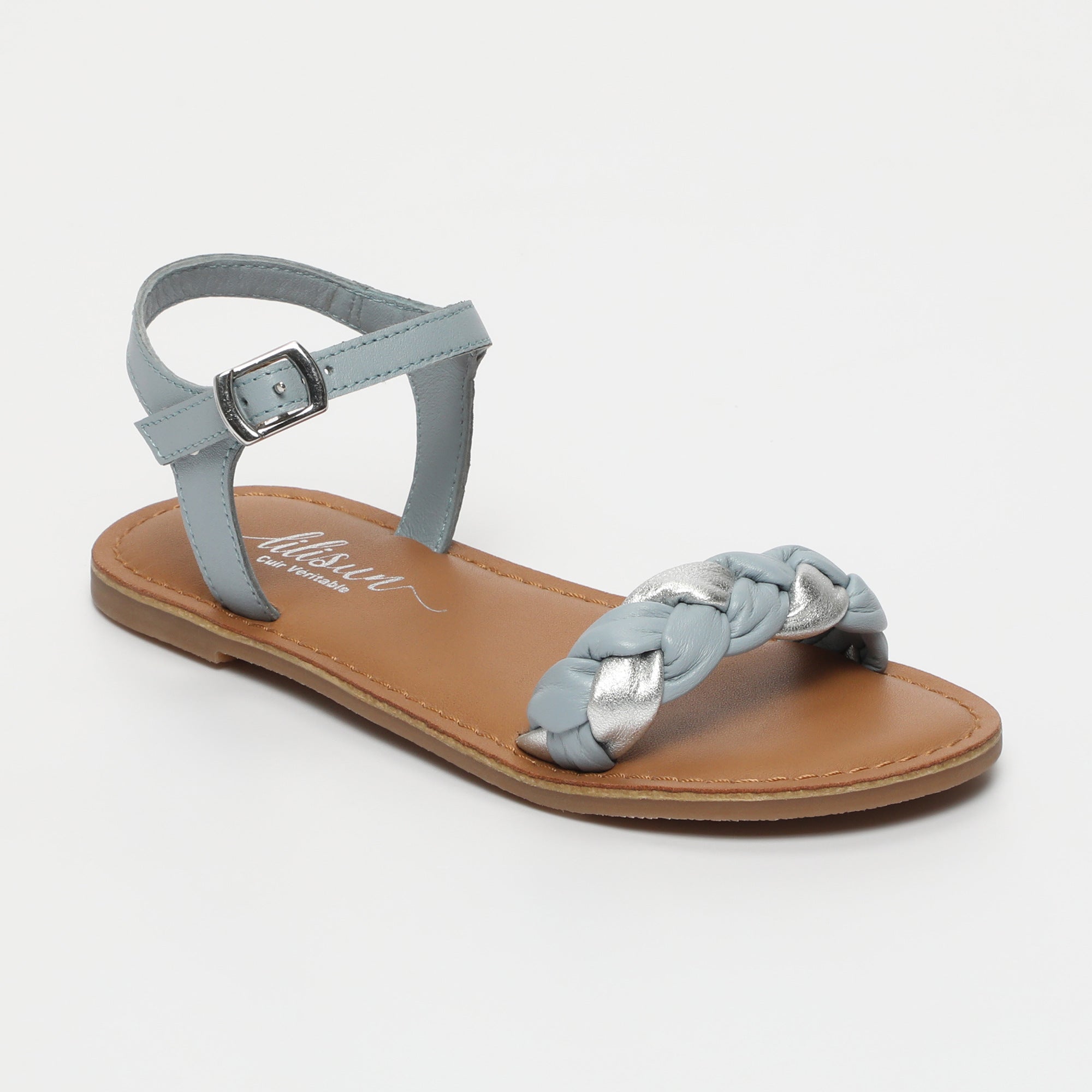 JINJIN Sandales en cuir bleu clair