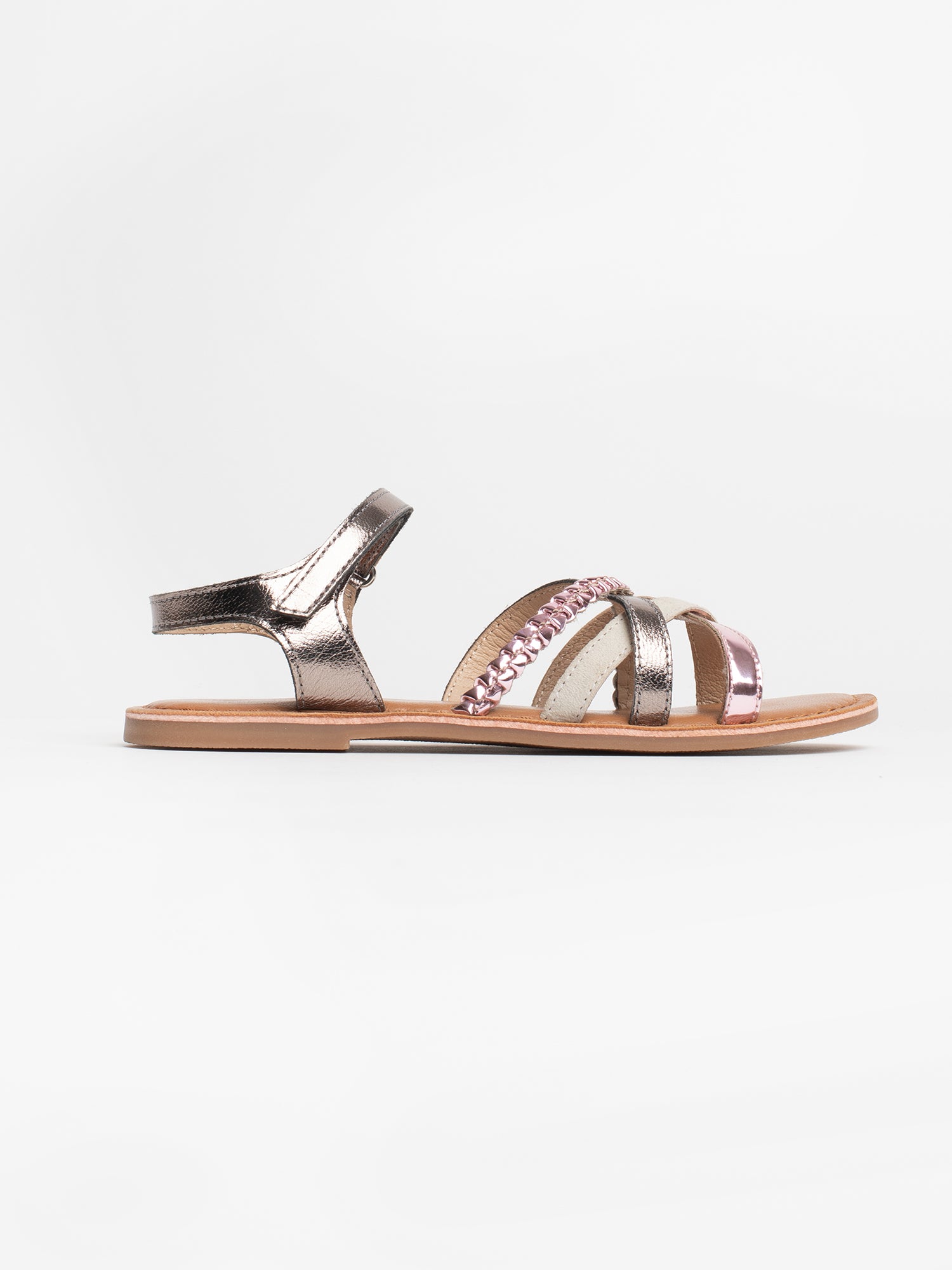 NAELA Sandales en cuir rose métallisé