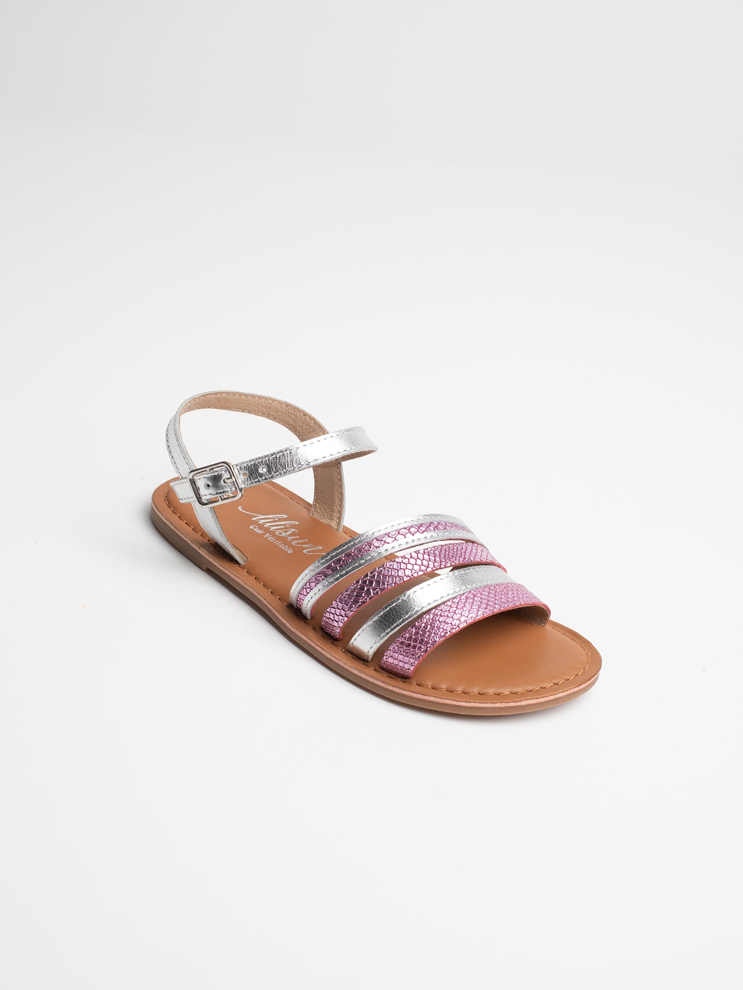 ABIGAELLE Sandales en cuir rose et argenté