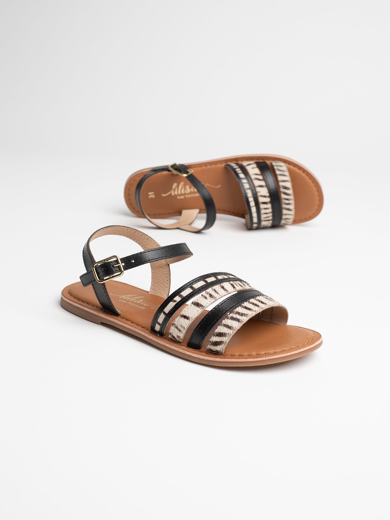 ABIGAELLE Sandales noires et zebrées