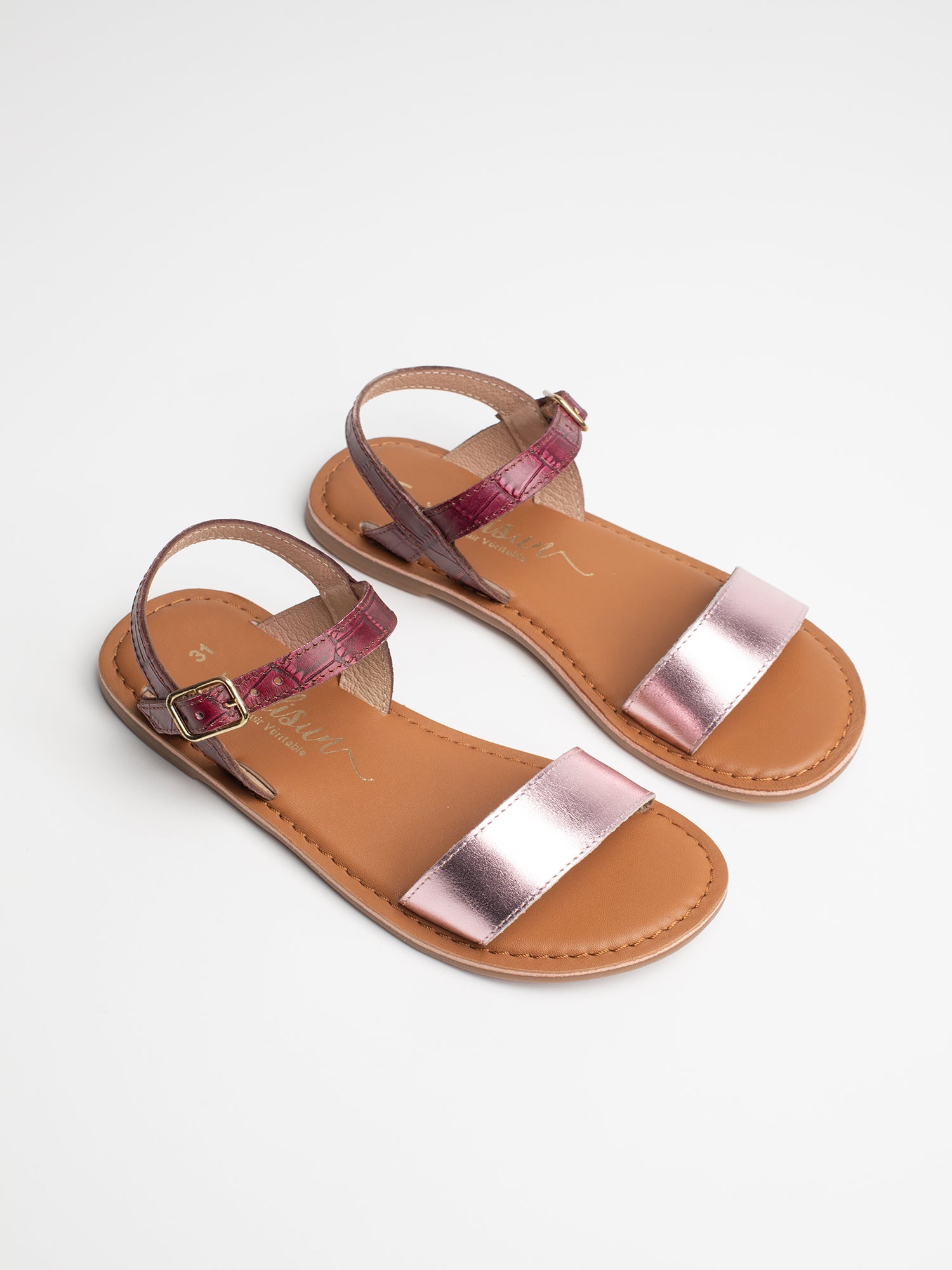 SCARLETT sandales en cuir violet et rose métallisé