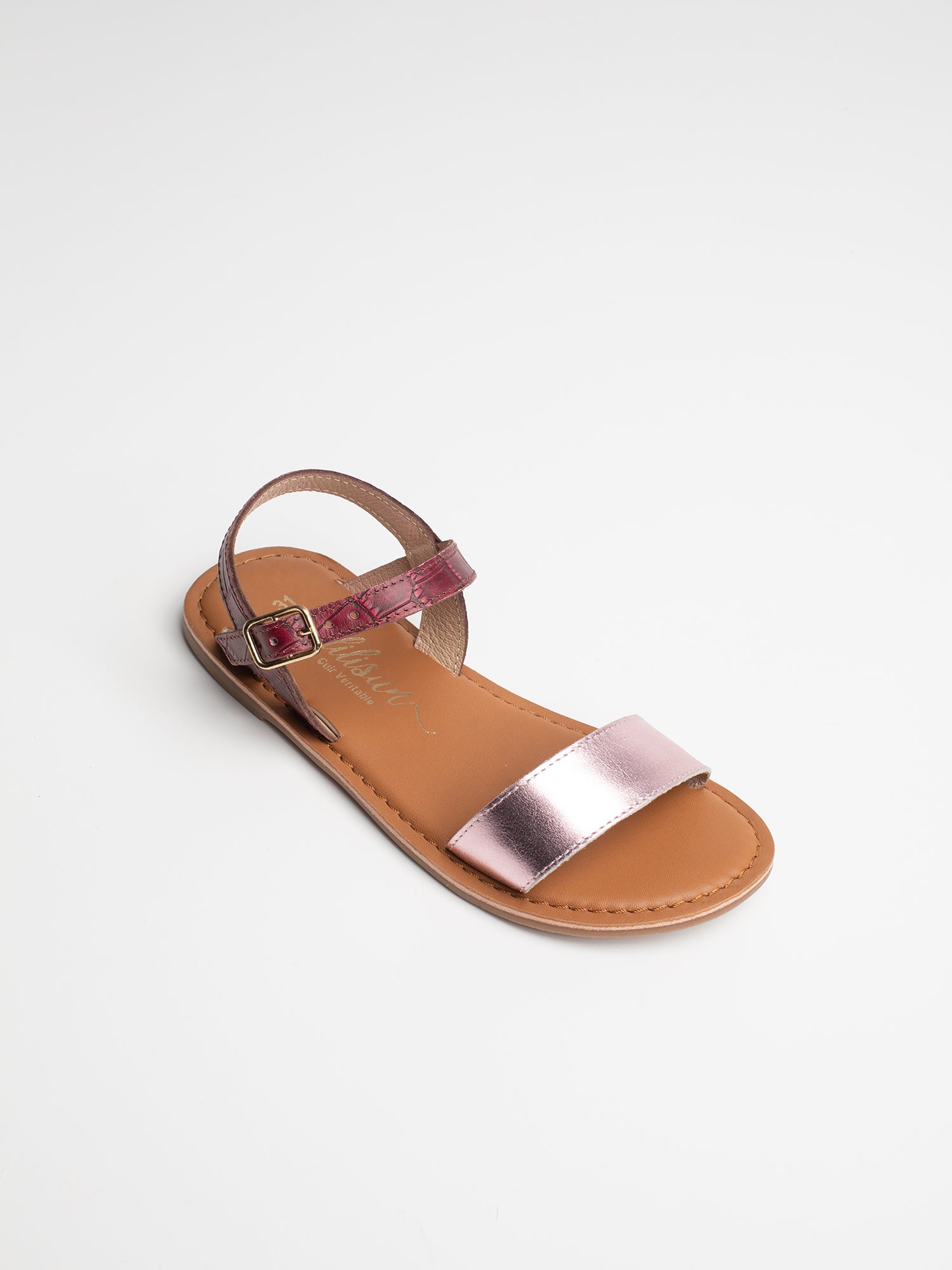 SCARLETT sandales en cuir violet et rose métallisé