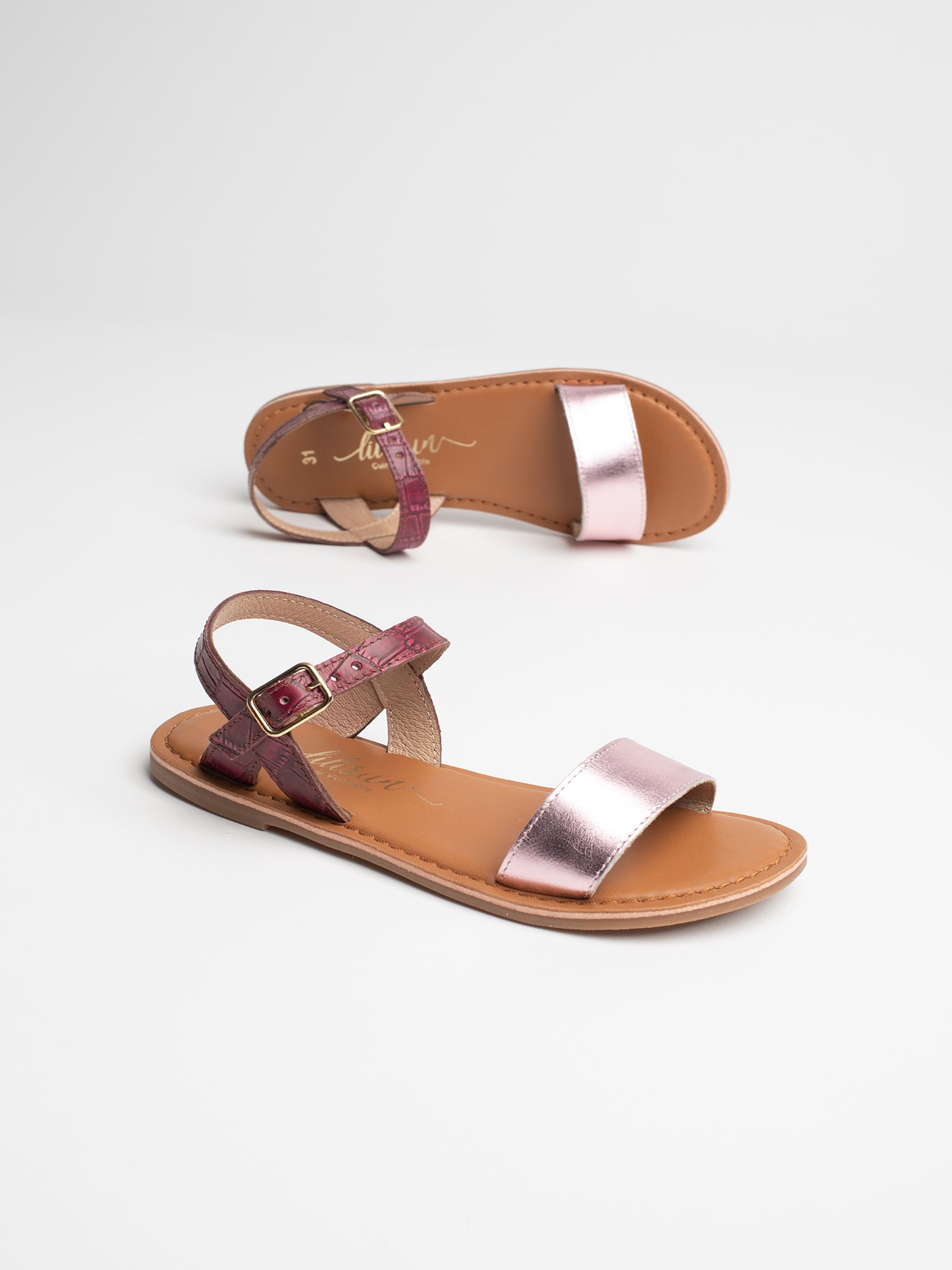 SCARLETT sandales en cuir violet et rose métallisé