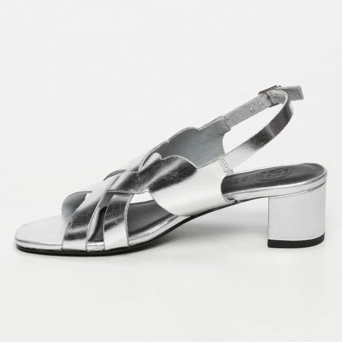 DEEPANJALI sandales talon en cuir argent