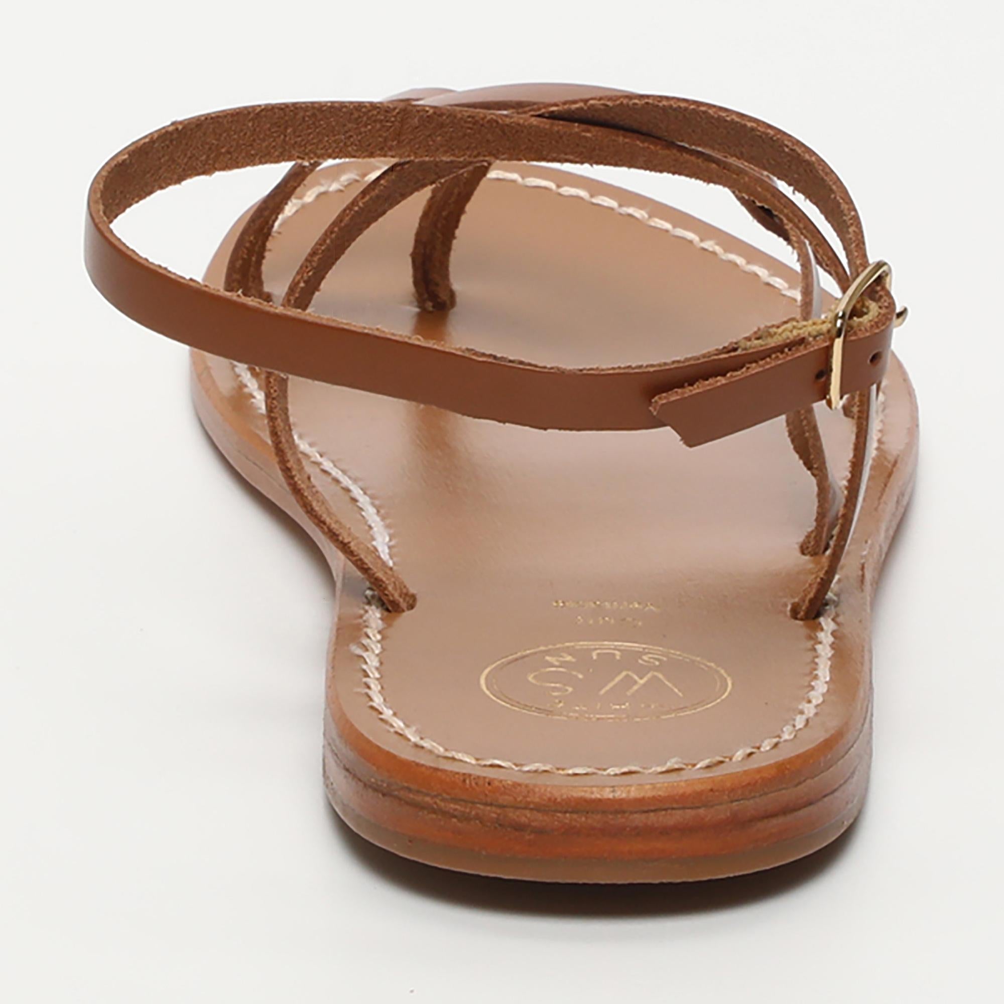 LUNA sandales entre doigt en cuir camel