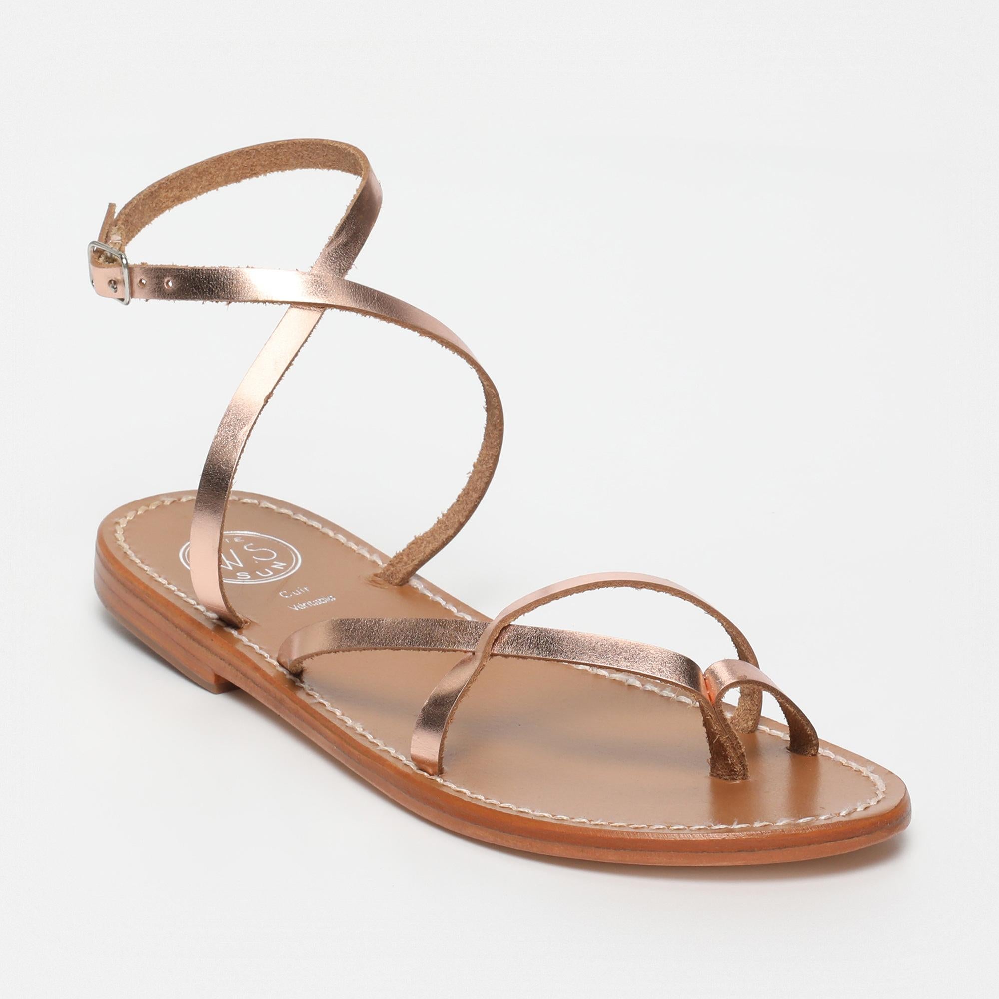 LUNA sandales entre doigt en cuir or rose