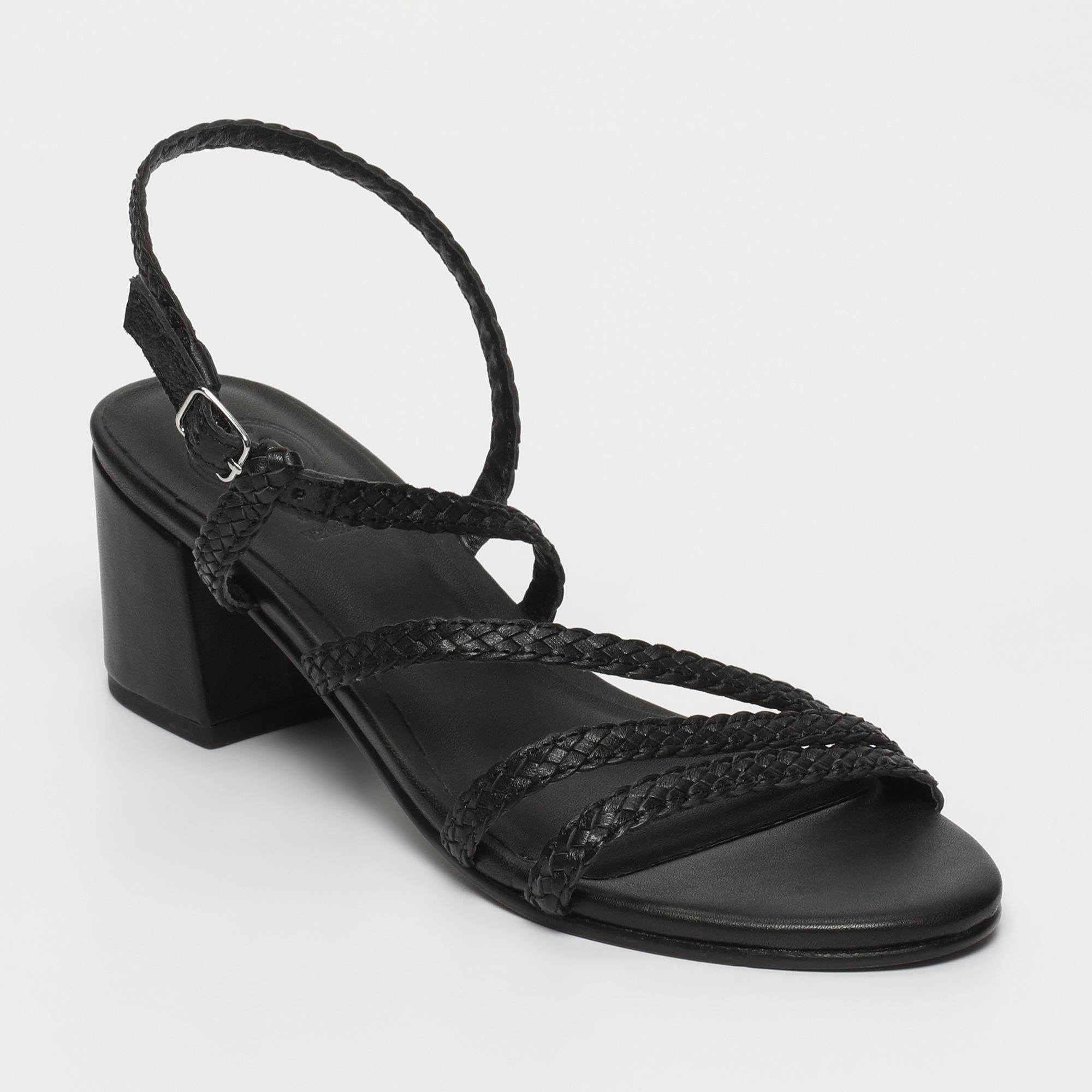 MAHA sandales talon tresse en cuir noir
