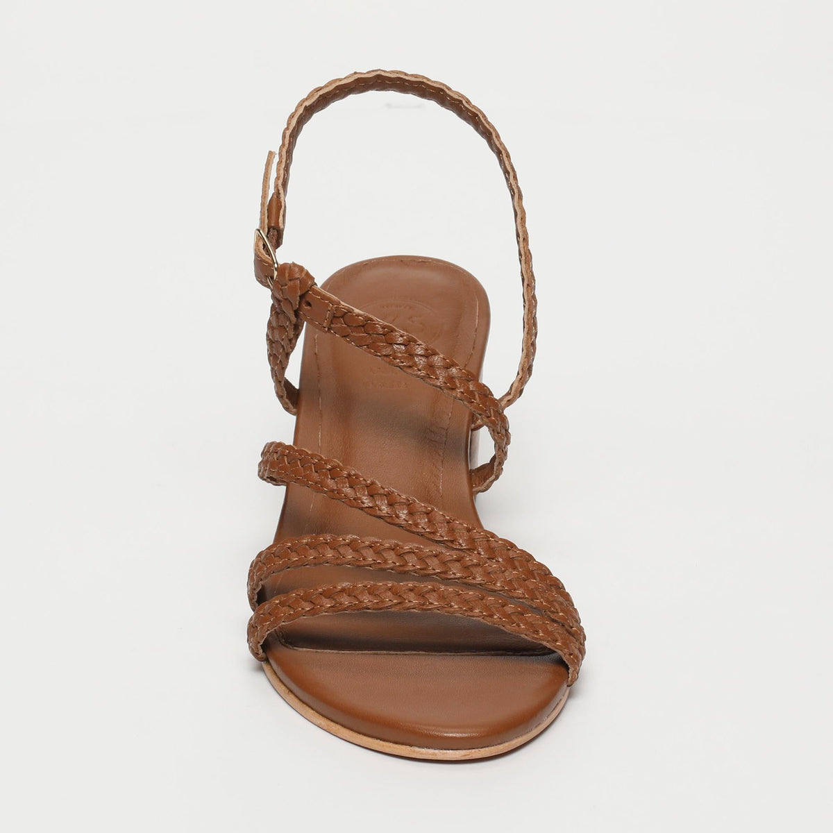 MAHA sandales talon tresse en cuir camel