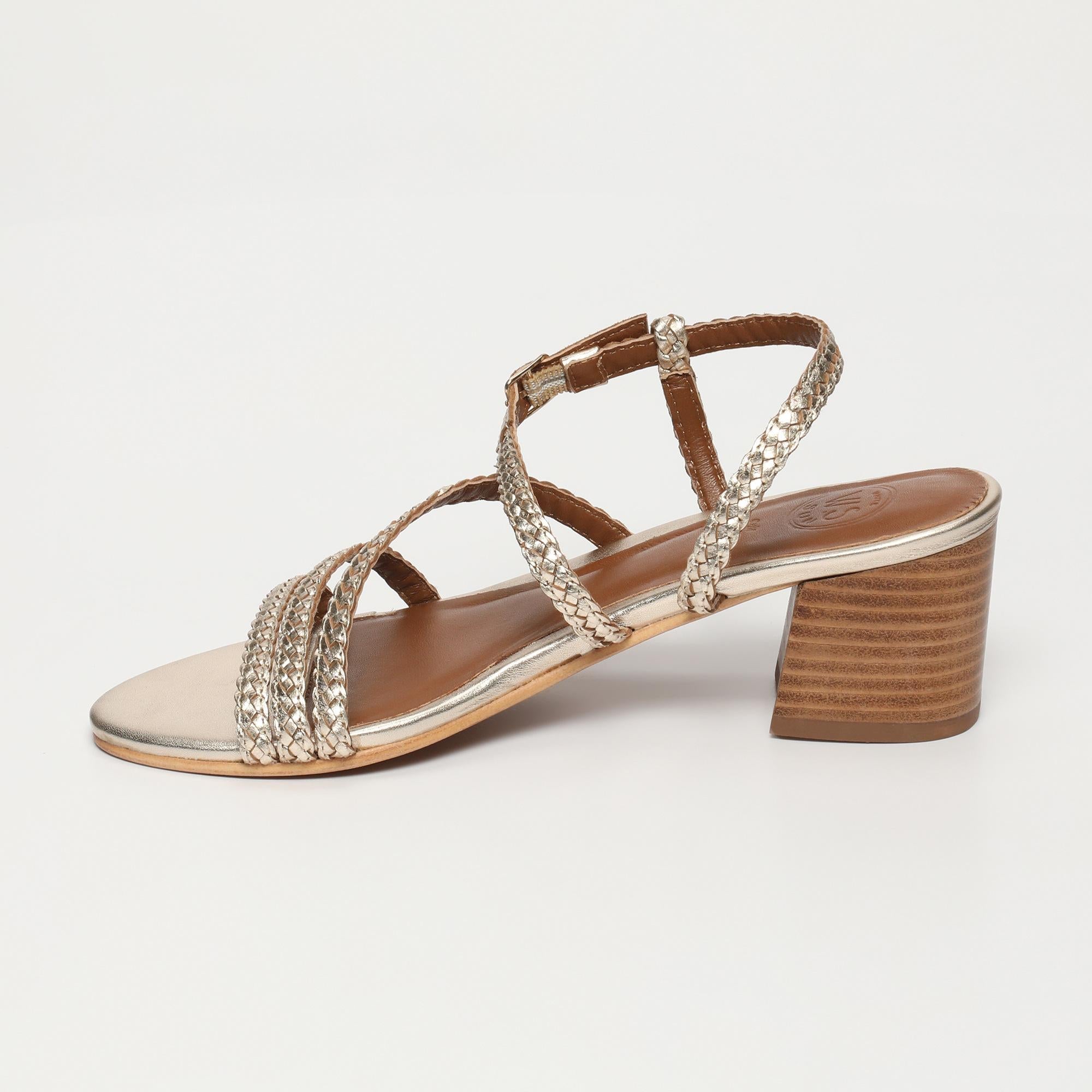 MAHA sandales talon tresse en cuir or