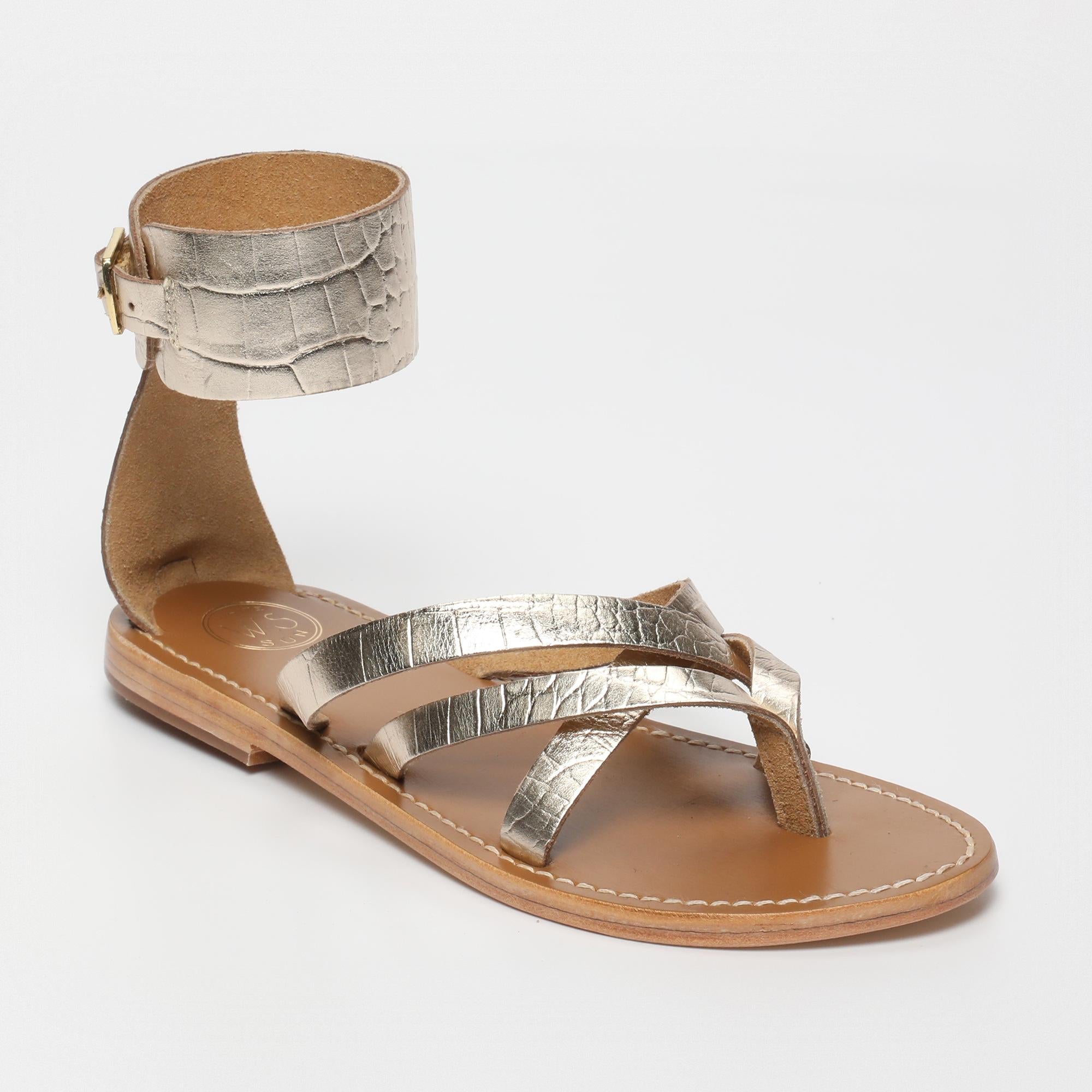 MANOA sandales entre doigt bracelet de cheville en cuir croco or clair