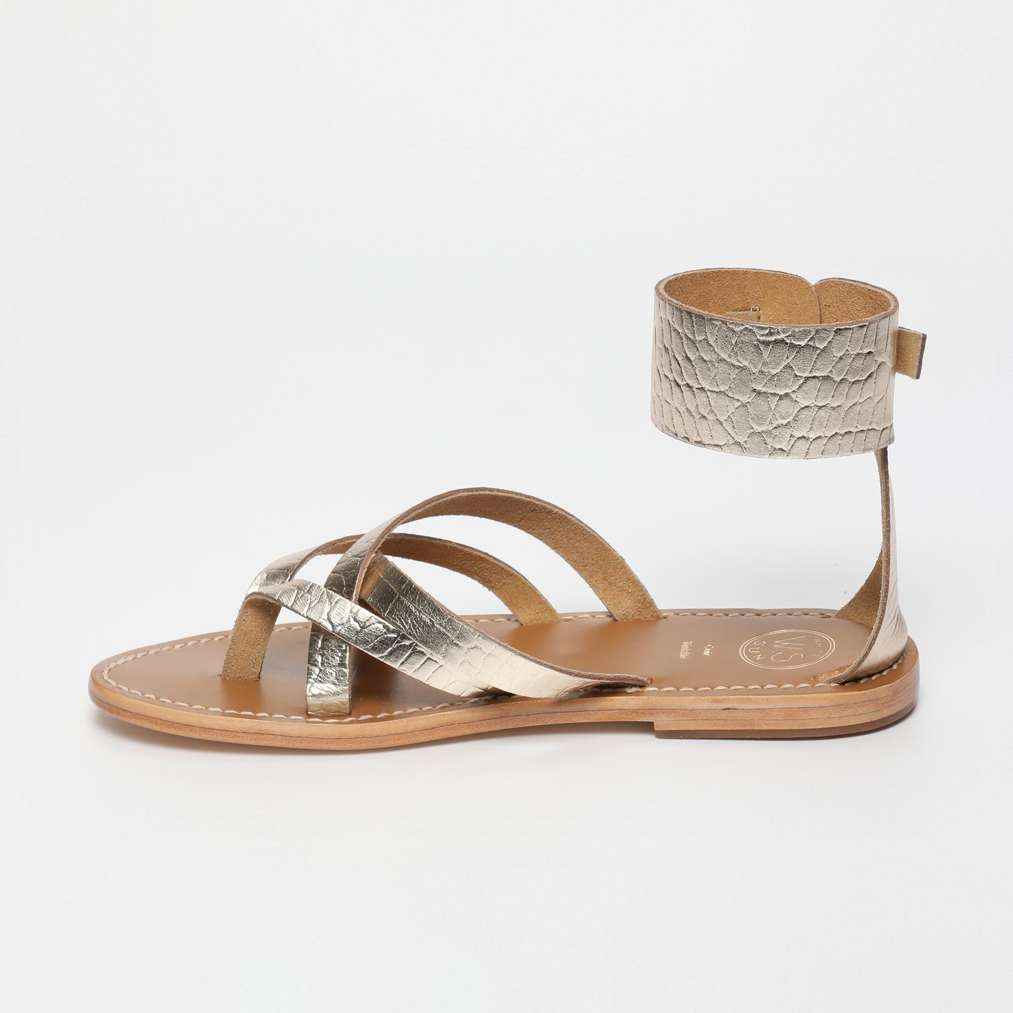 MANOA sandales entre doigt bracelet de cheville en cuir croco or clair