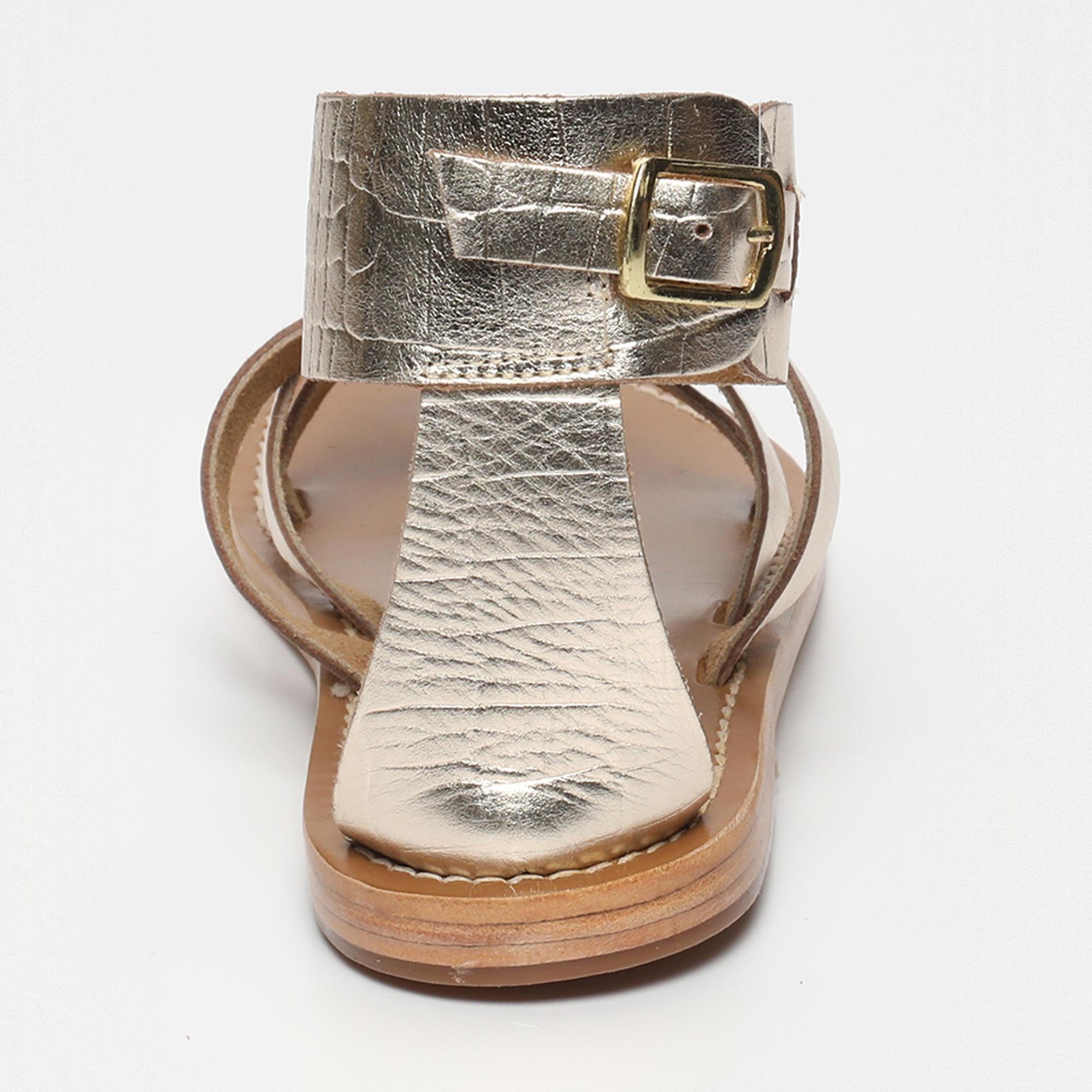MANOA sandales entre doigt bracelet de cheville en cuir croco or clair
