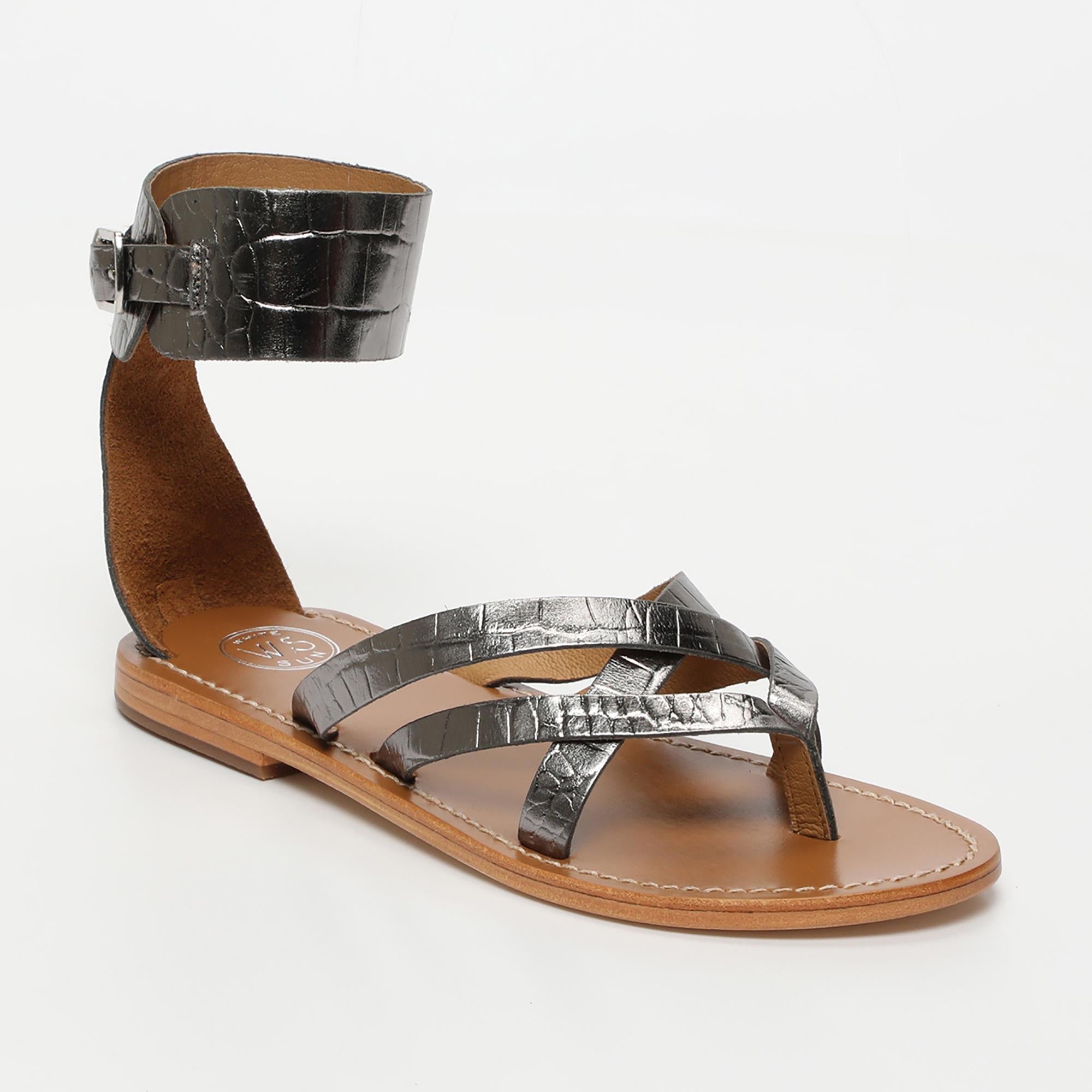 MANOA sandales entre doigt bracelet de cheville en cuir croco étain