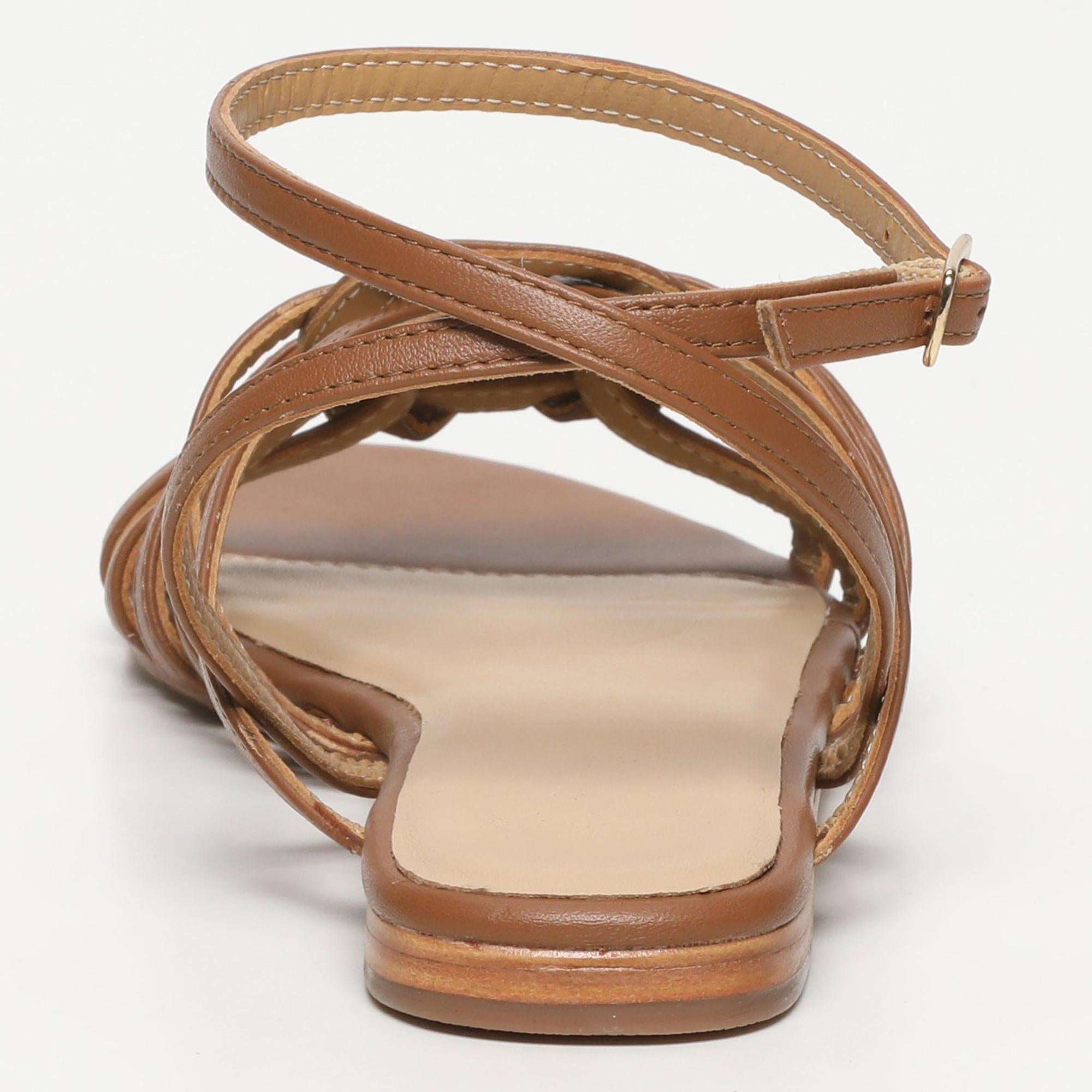 MESTRAS sandales bracelet de cheville en cuir camel