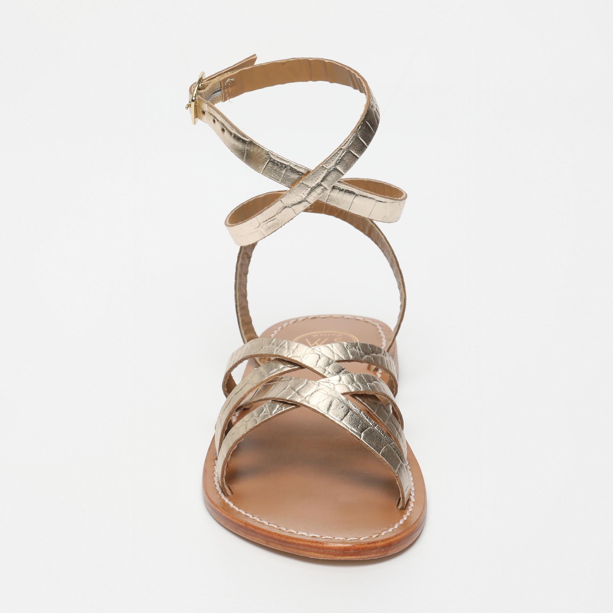 MONTGOMERY sandales bracelet de cheville en cuir croco or clair