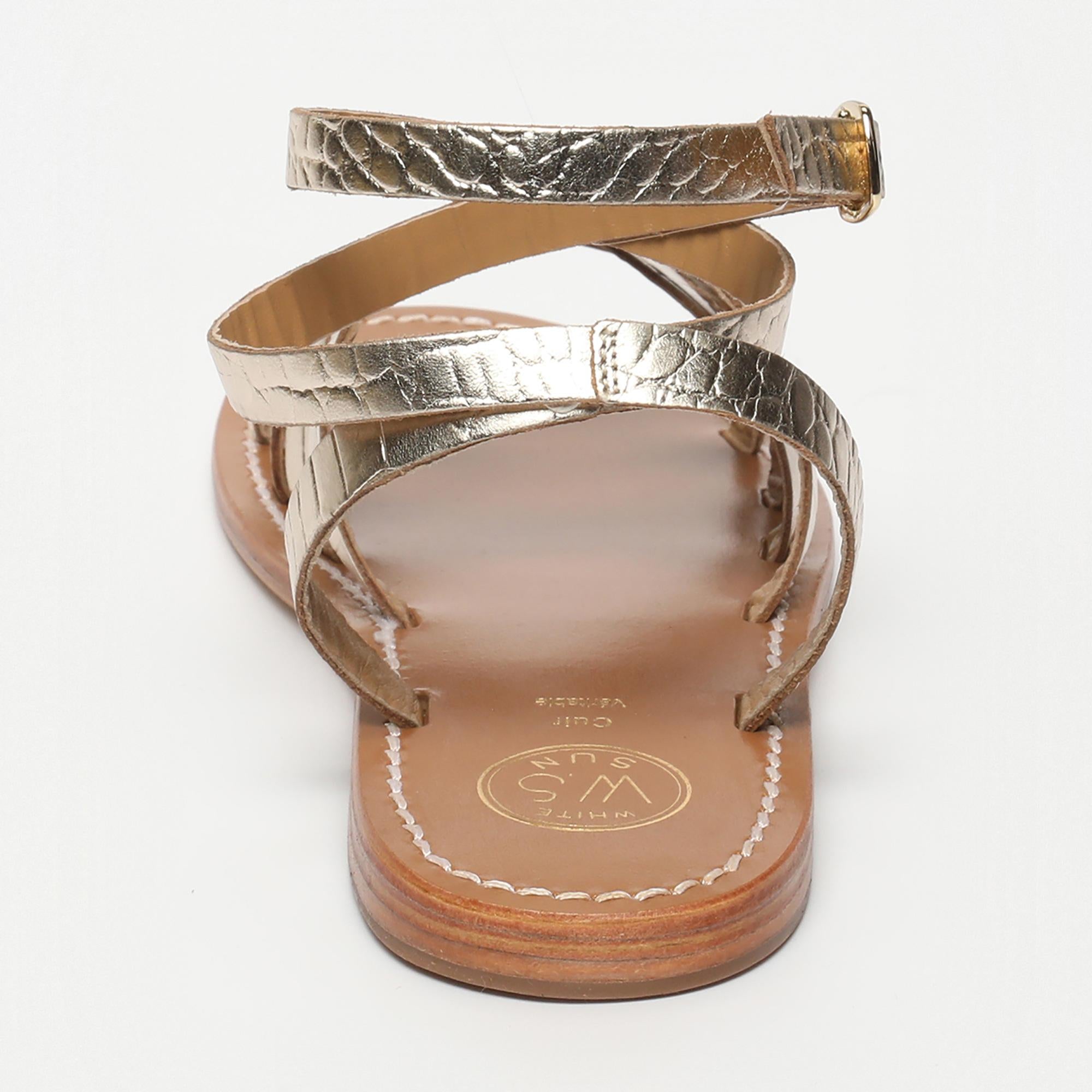 MONTGOMERY sandales bracelet de cheville en cuir croco or clair