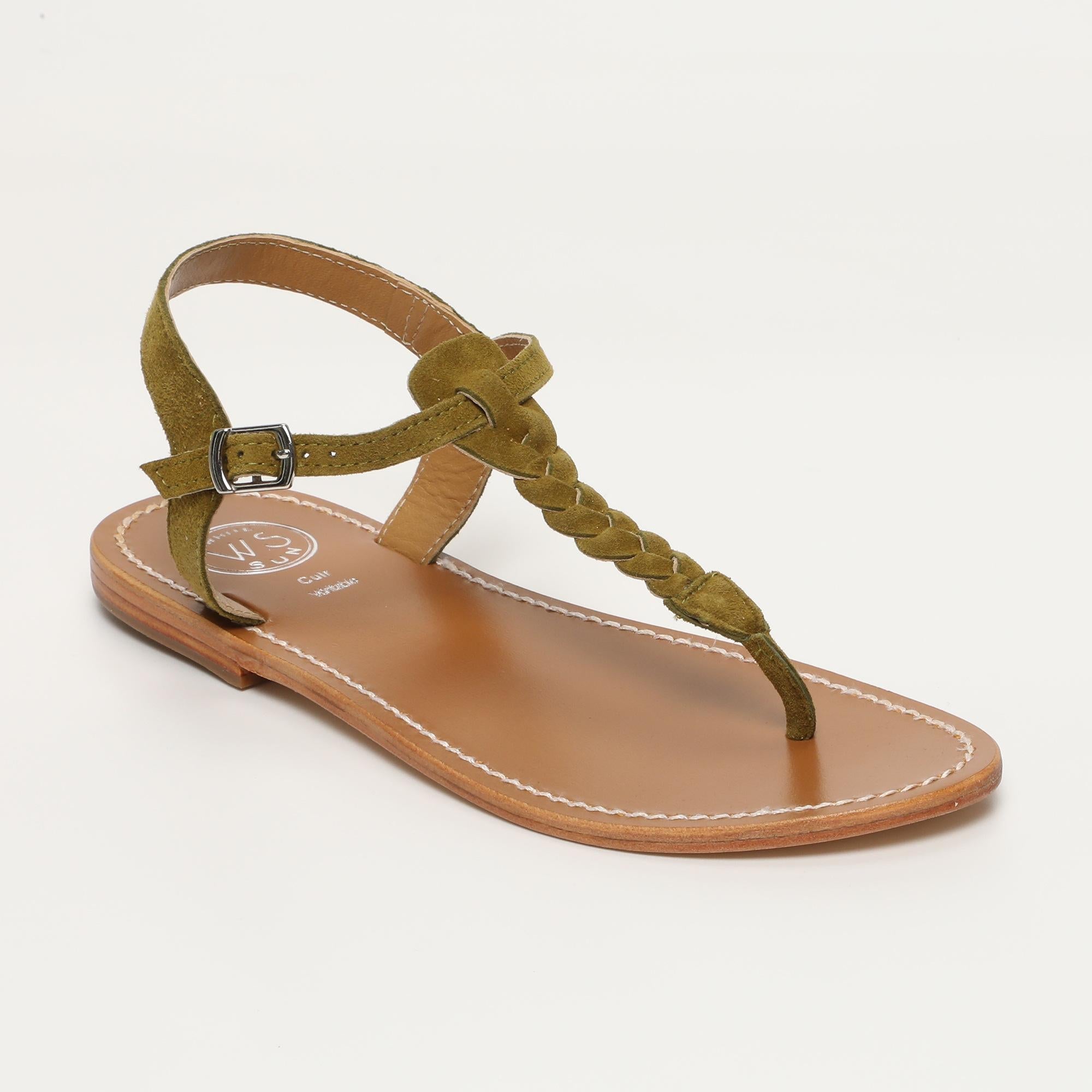 NATAL sandales entre doigt tresse en cuir olive