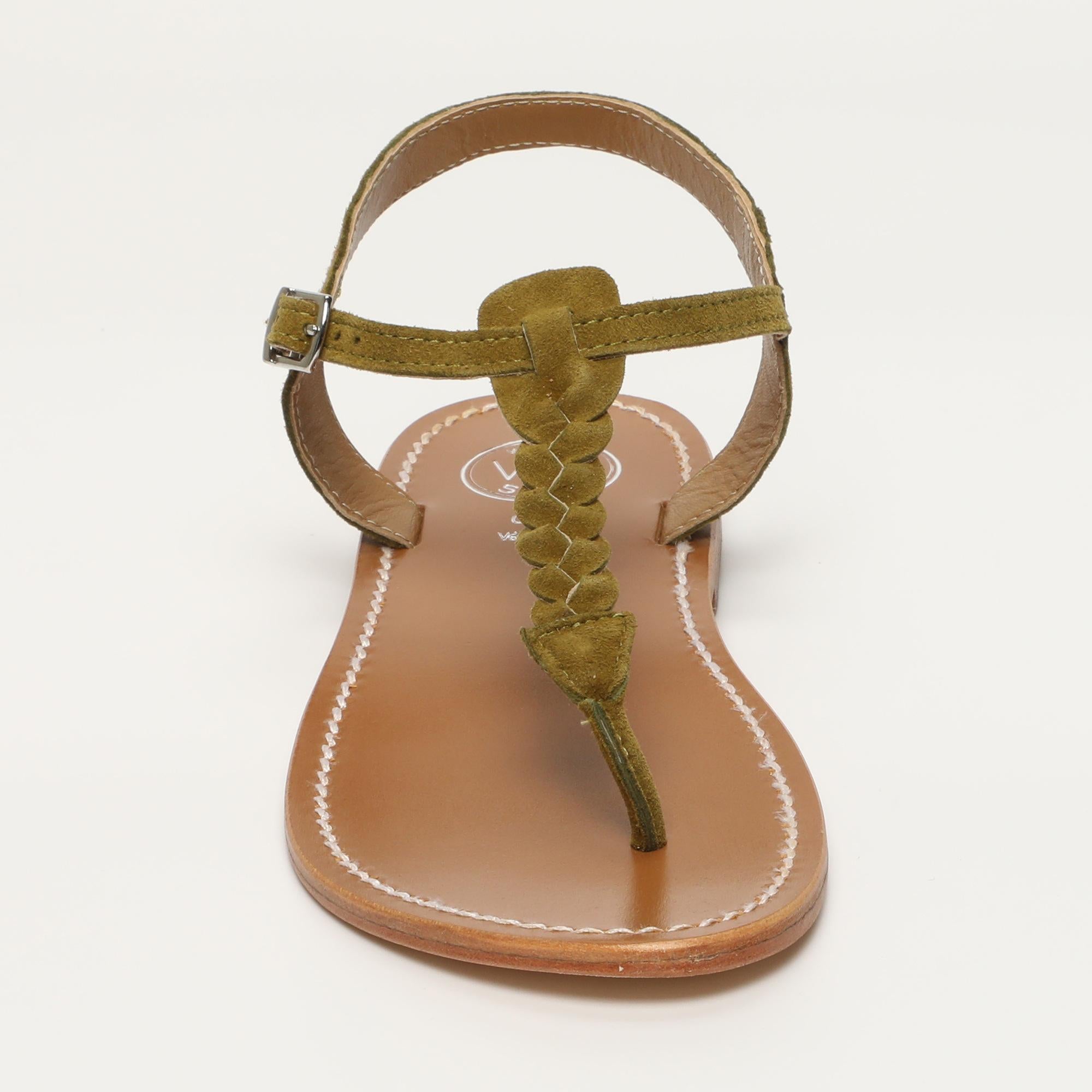 NATAL sandales entre doigt tresse en cuir olive