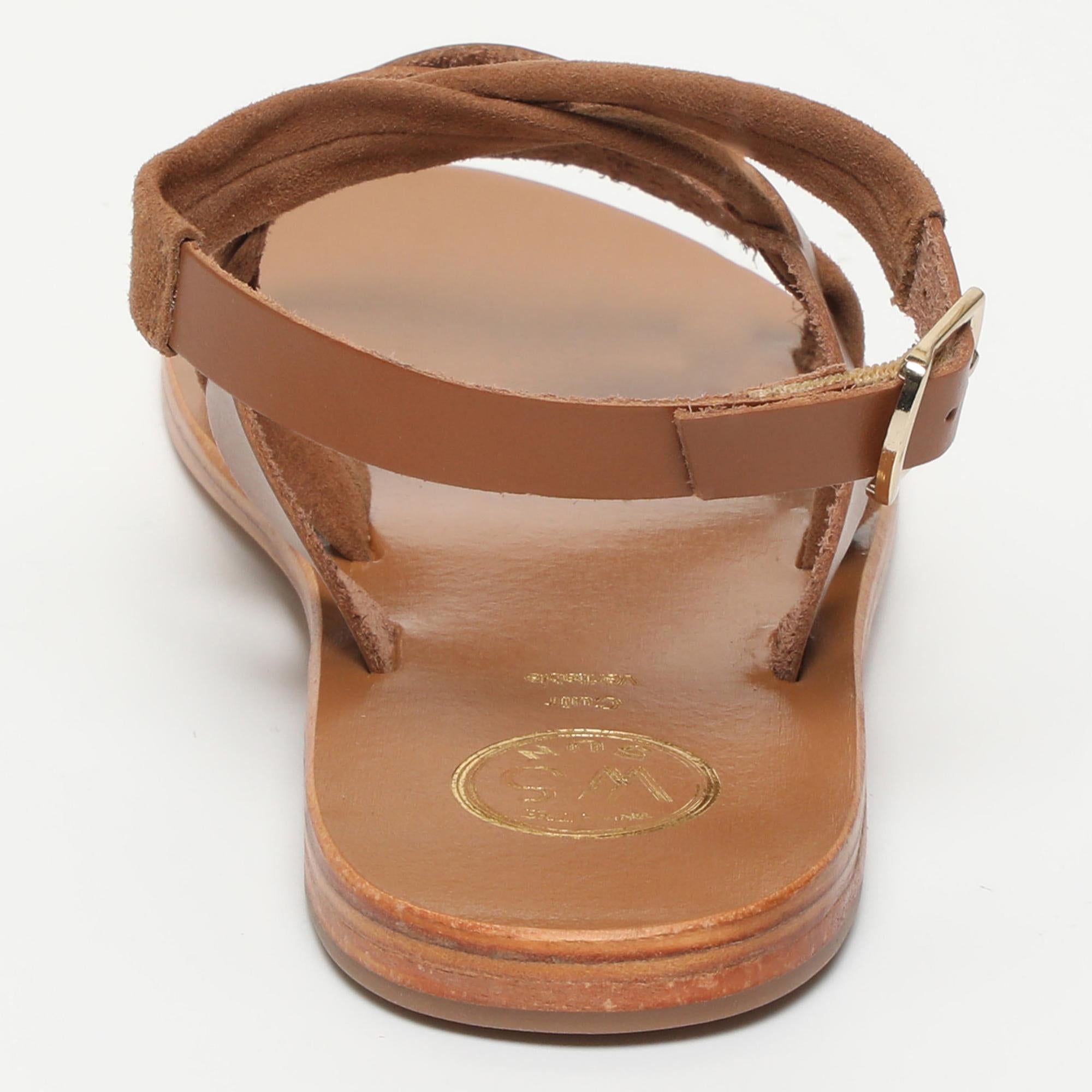 NIEBLA sandales bracelet de cheville en cuir camel
