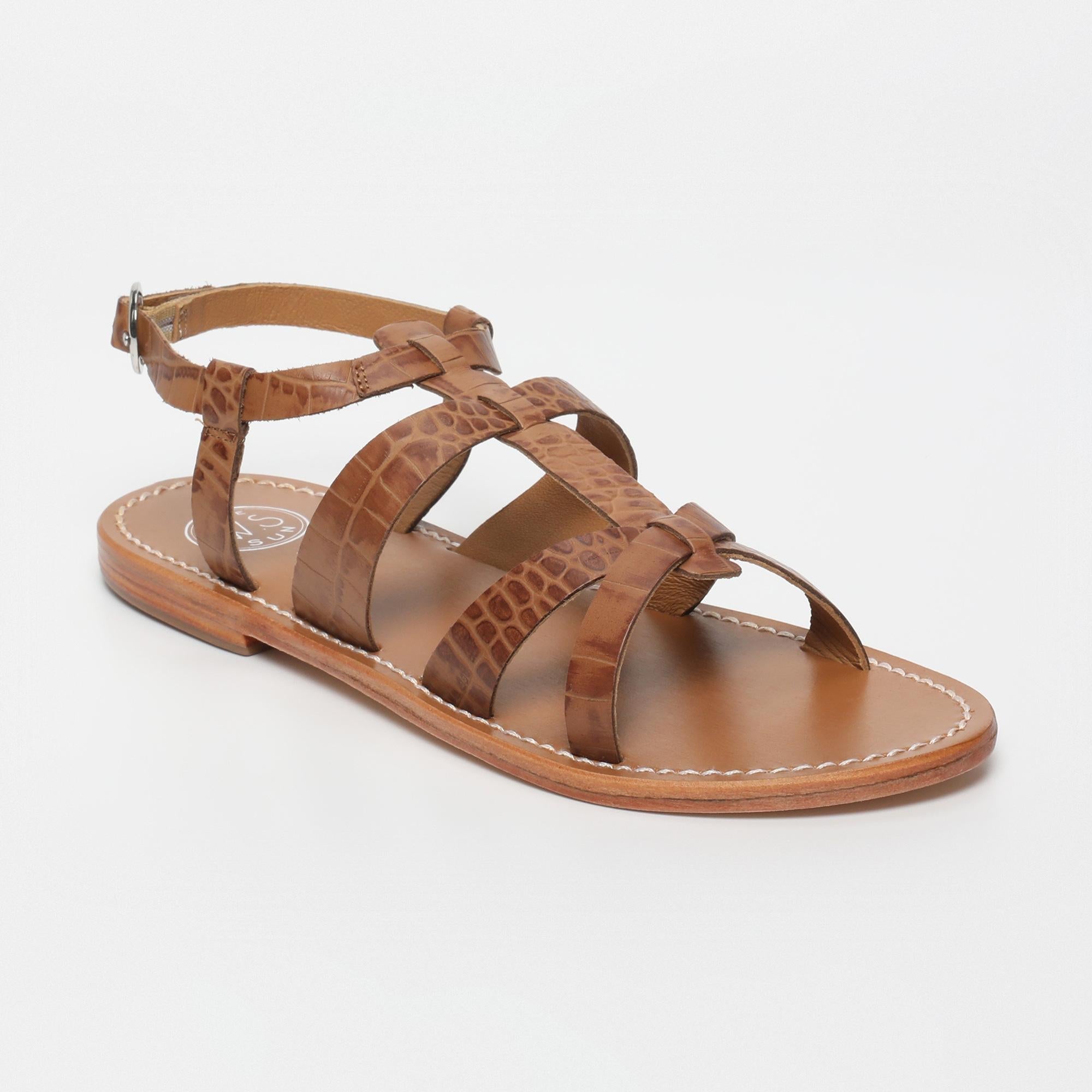 NIMA sandales en cuir croco camel