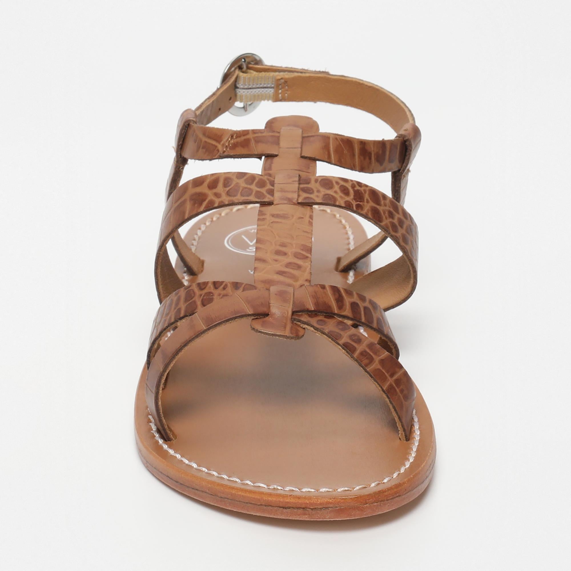 NIMA sandales en cuir croco camel