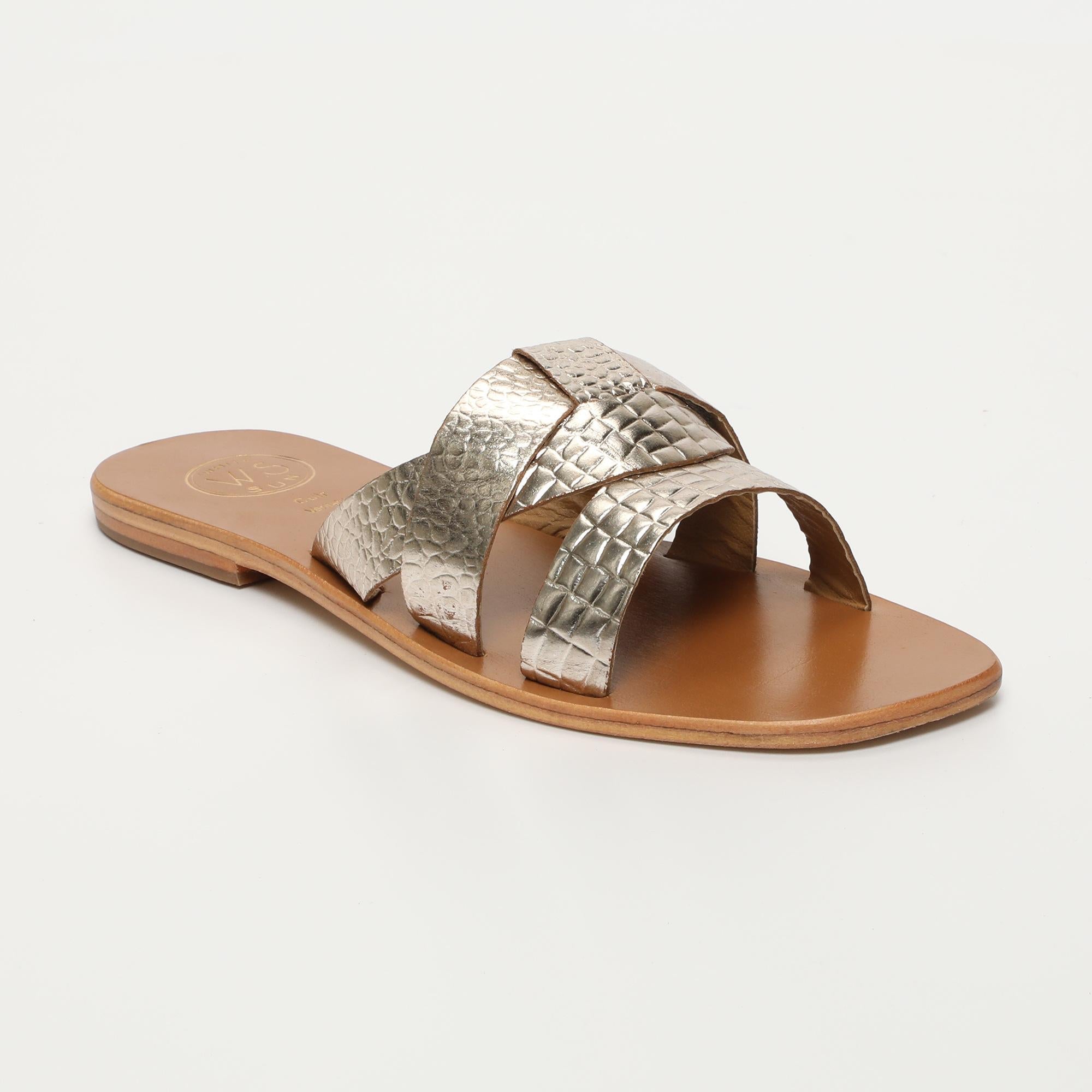 NOHAM mules en cuir croco or clair