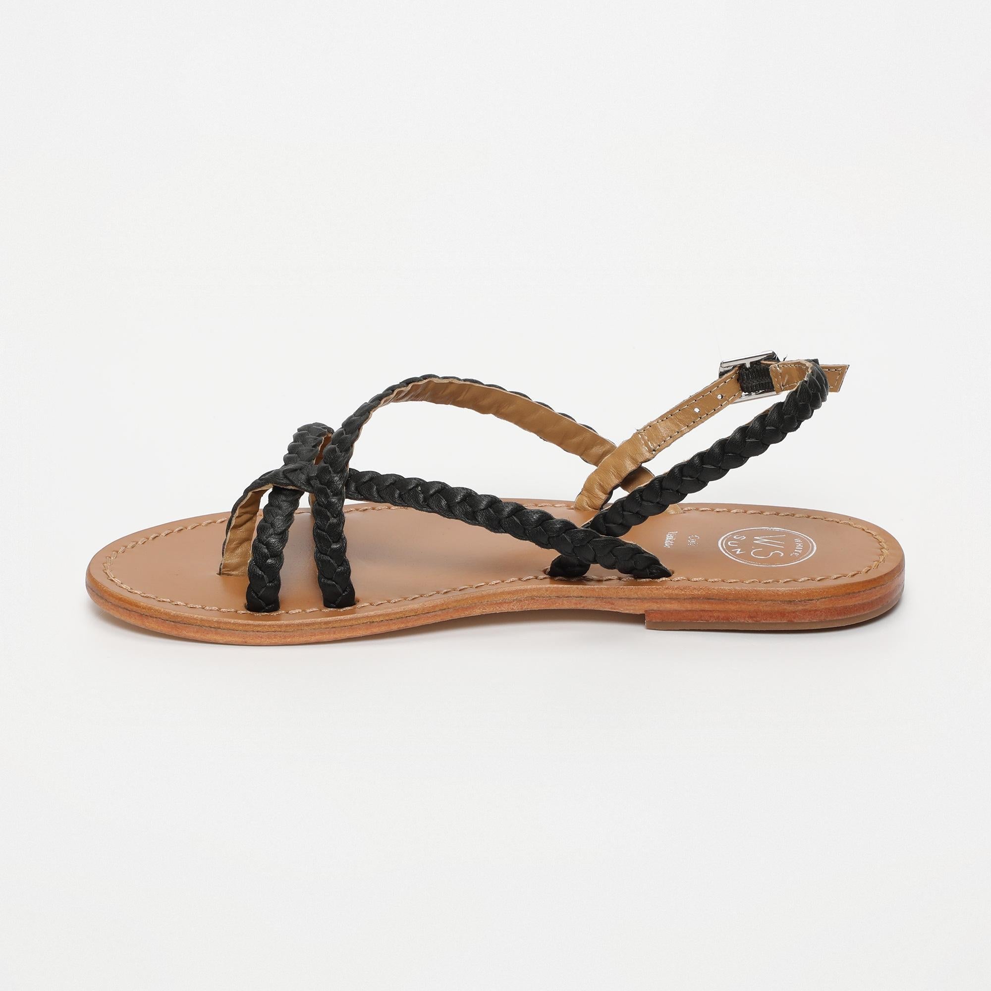 ORIOLE sandales tresse en cuir noir