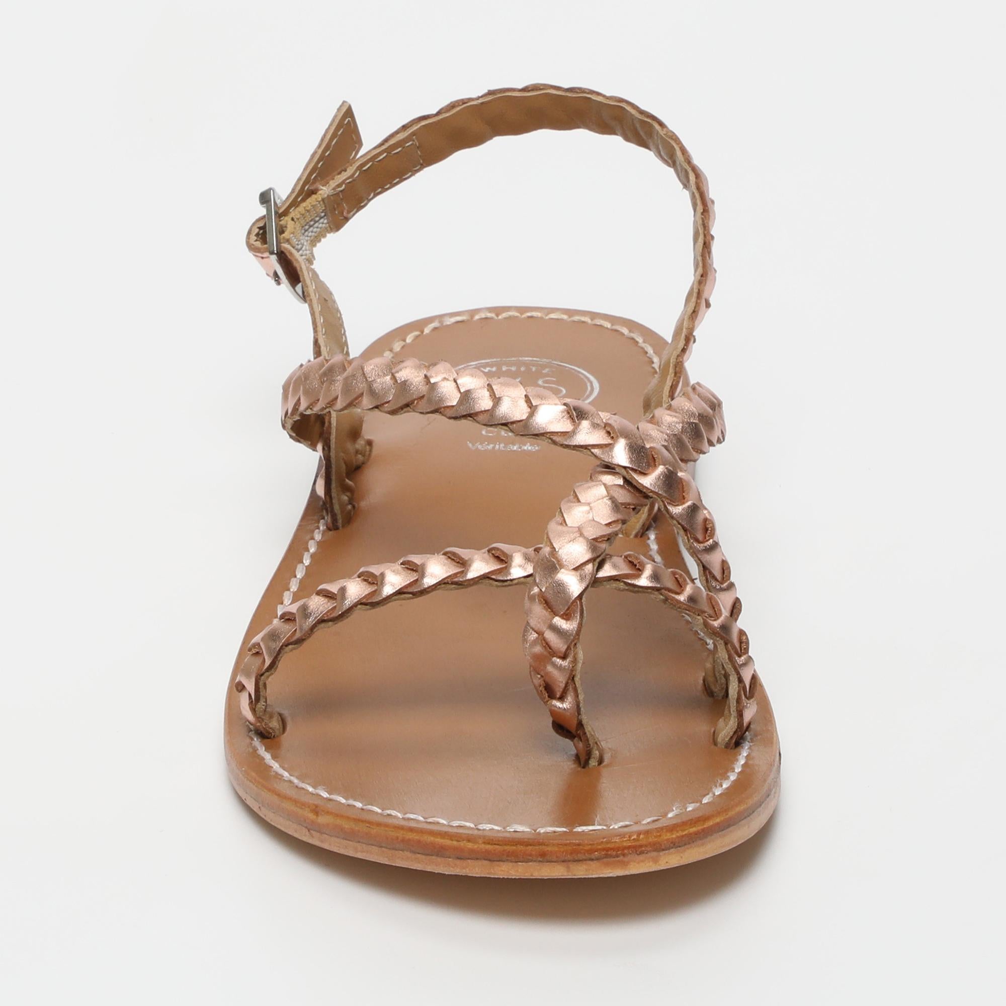 ORIOLE sandales tresse en cuir or rose