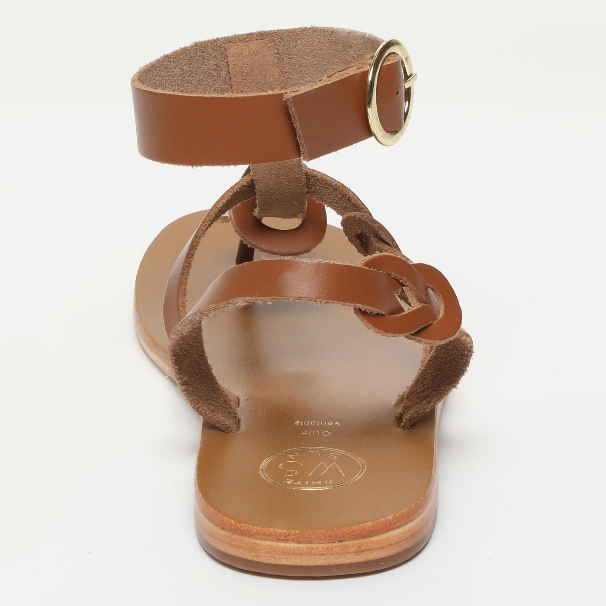 OSANI sandales entre doigt bracelet de cheville en cuir camel