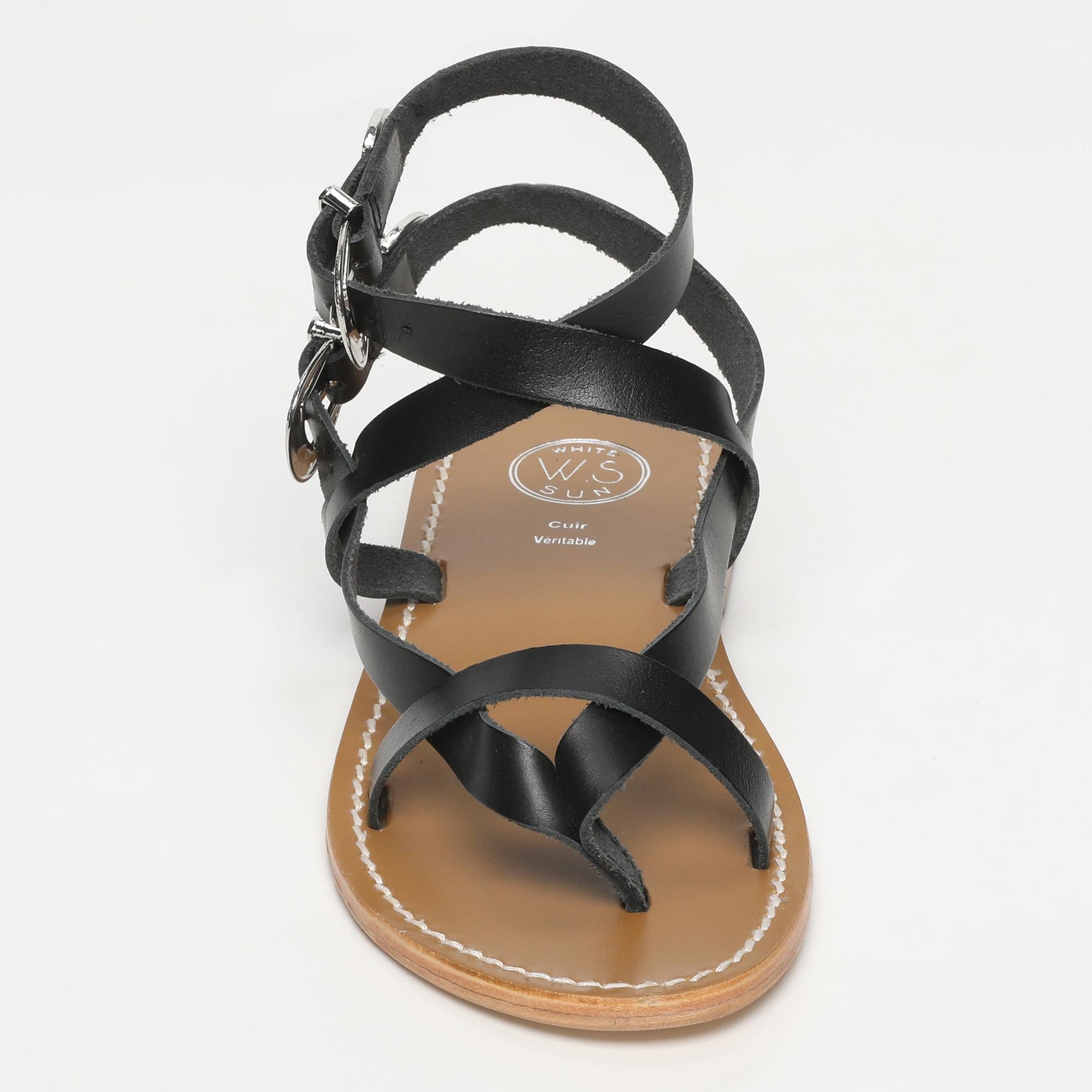 PIANA sandales spartiates entre doigt en cuir noir