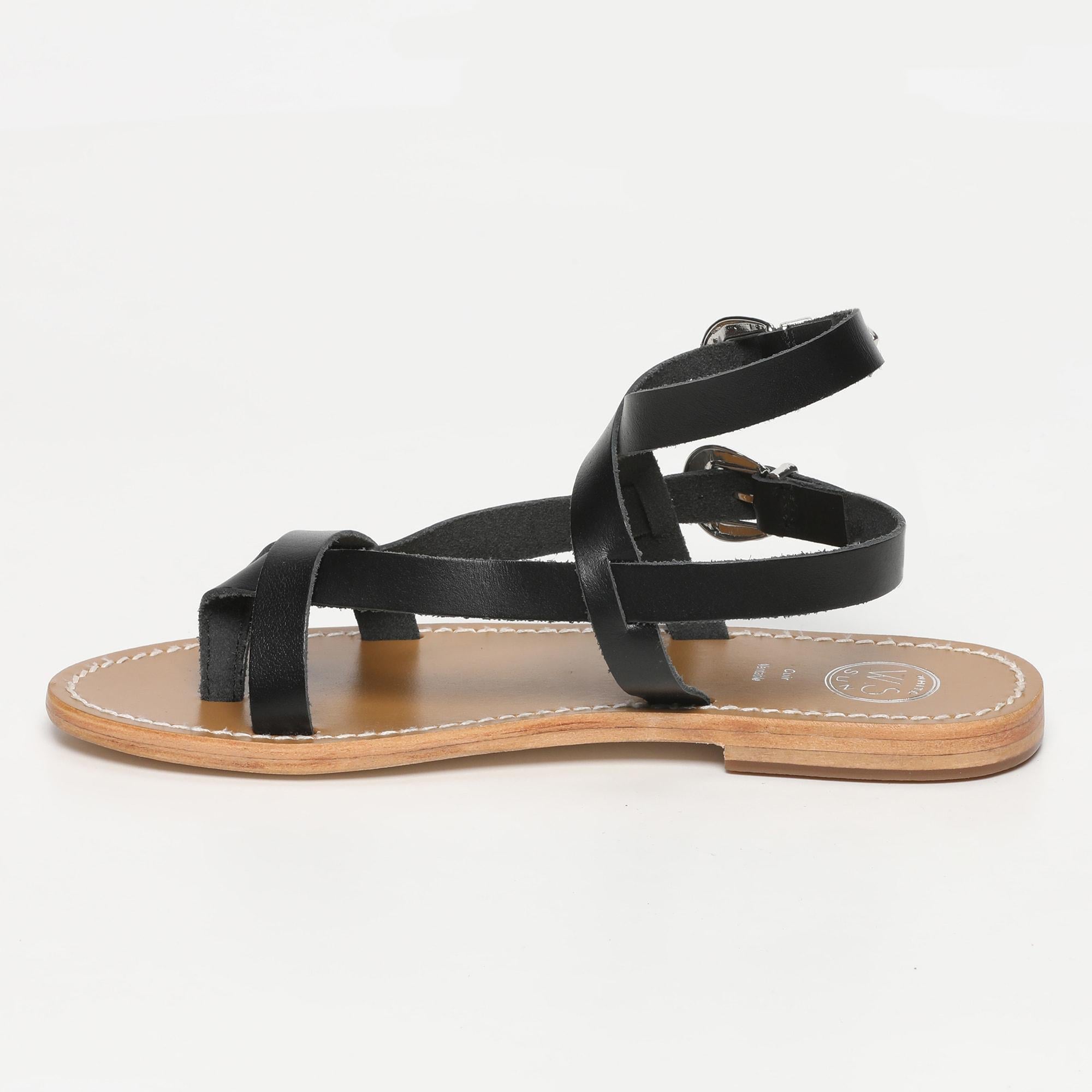 PIANA sandales spartiates entre doigt en cuir noir