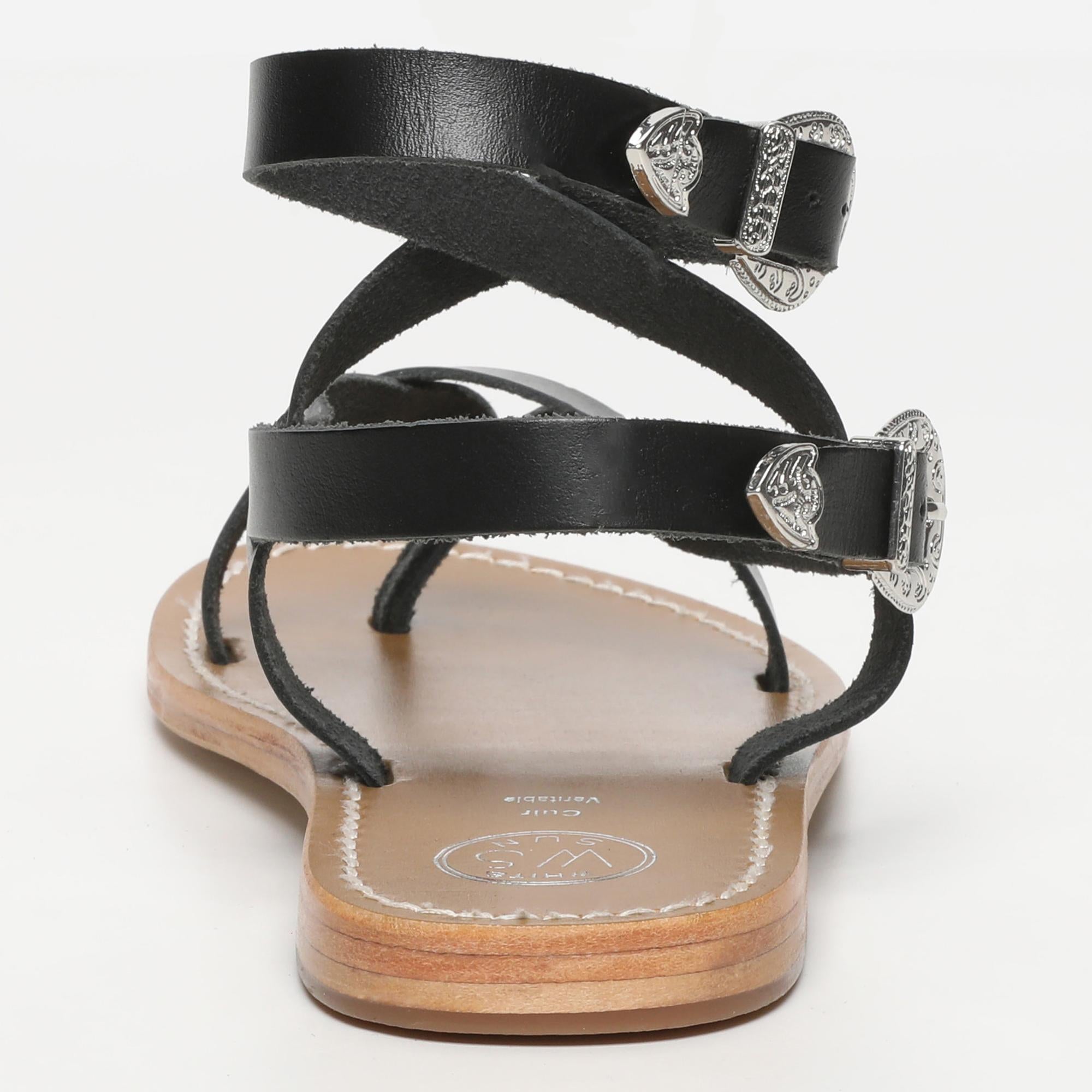 PIANA sandales spartiates entre doigt en cuir noir