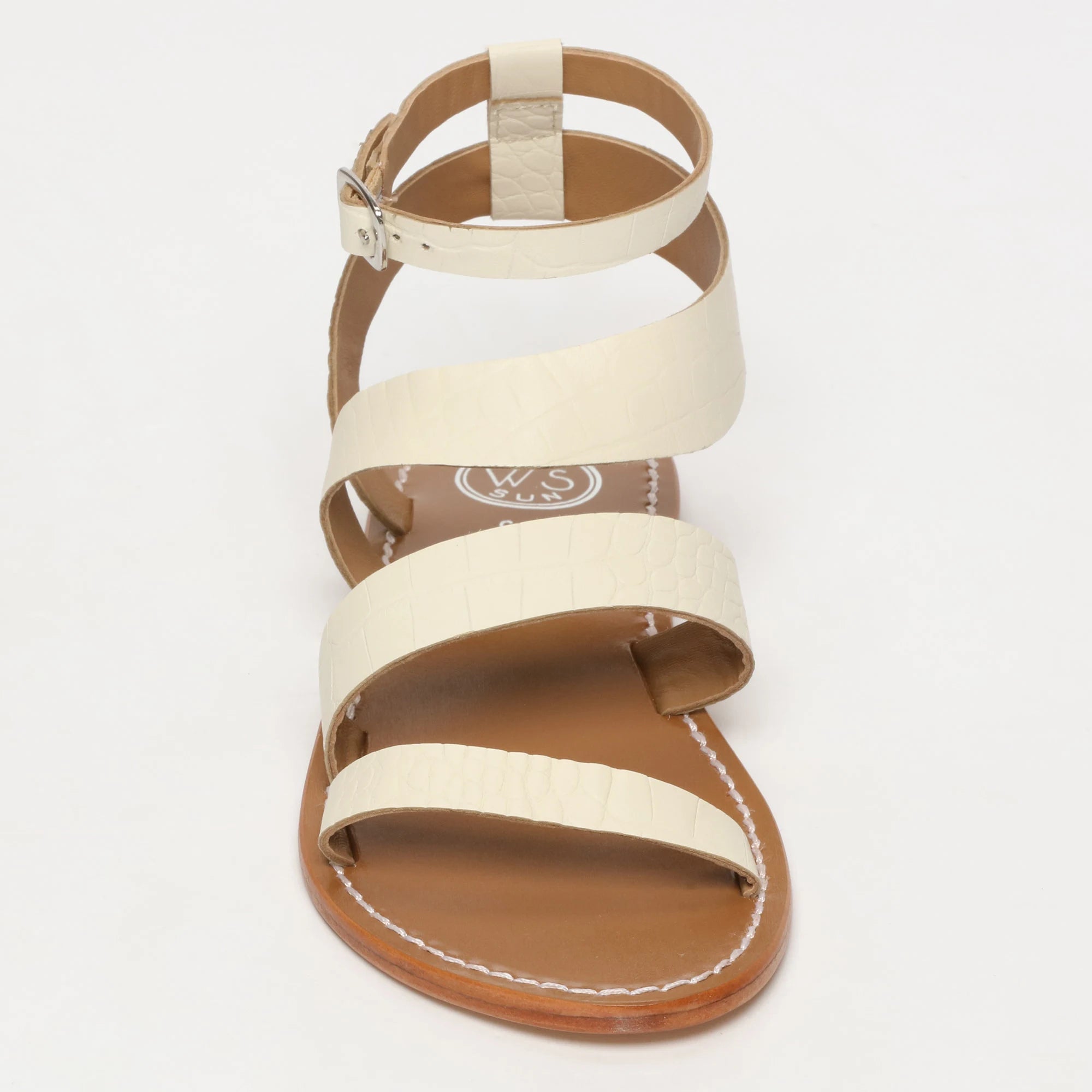 OASIS sandales spartiate / lacet en cuir blanc croco