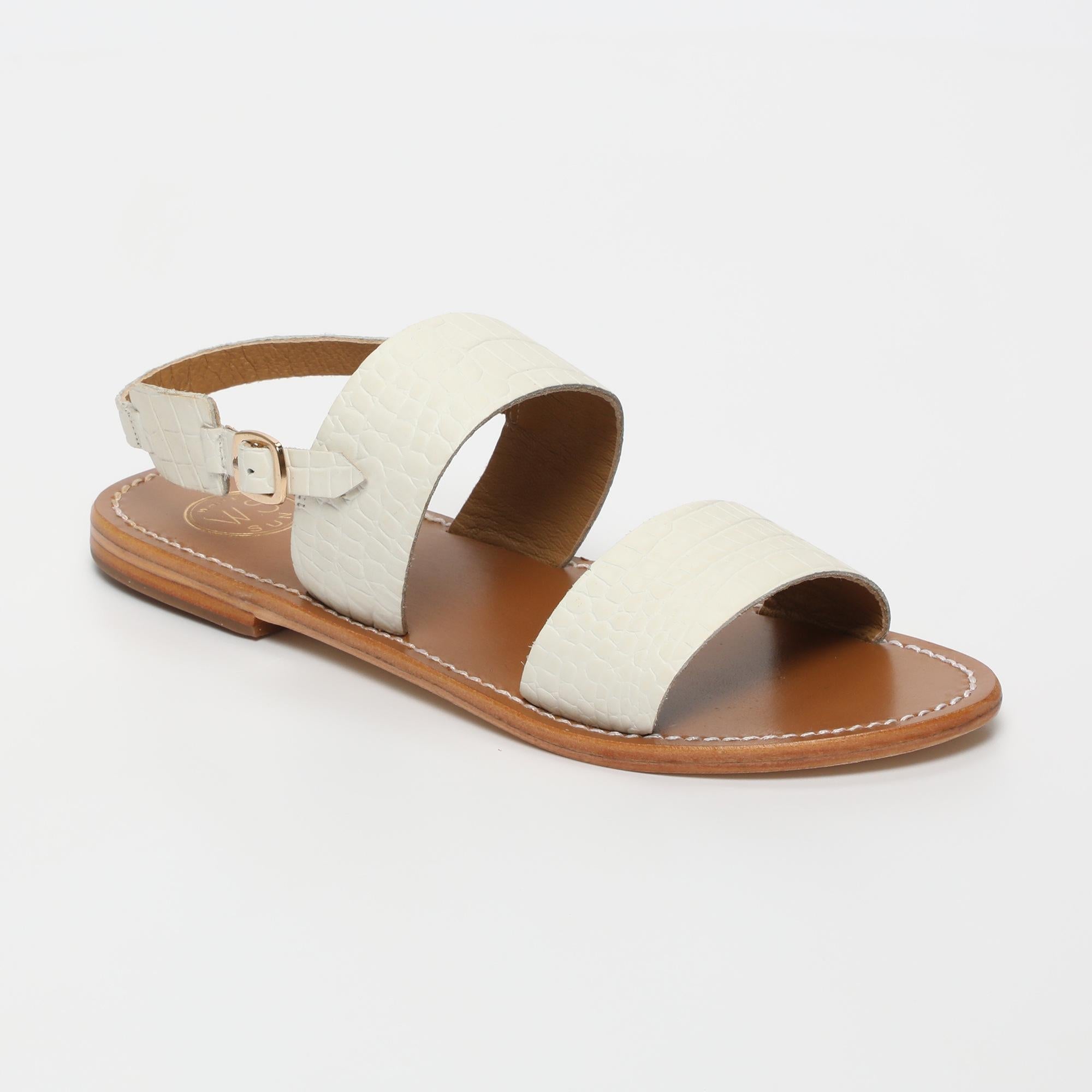 SAWAN sandales bracelet de cheville en cuir croco blanc