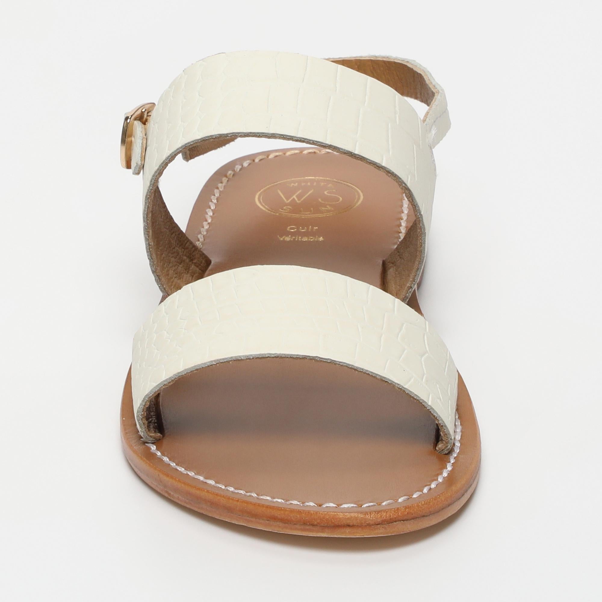 SAWAN sandales bracelet de cheville en cuir croco blanc