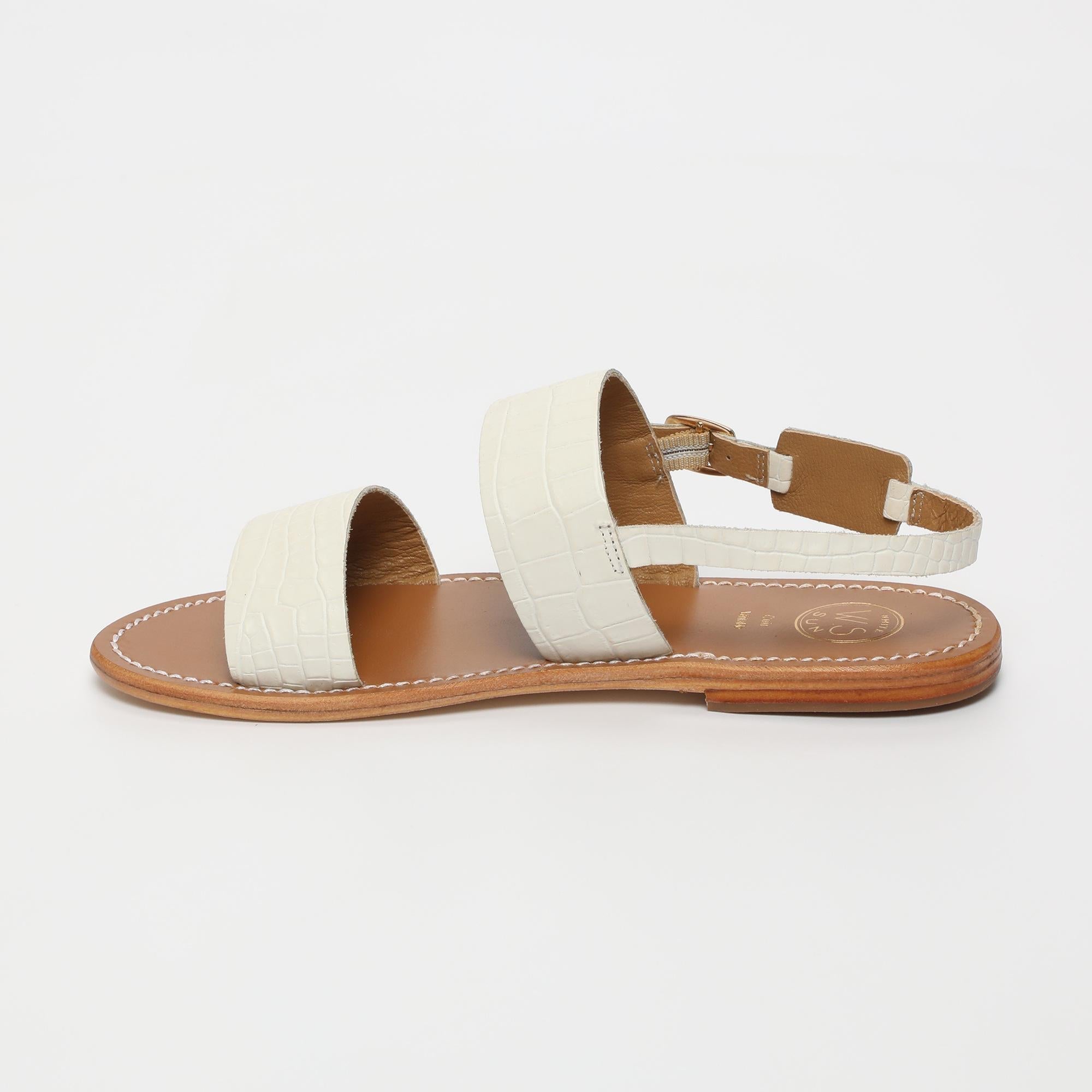 SAWAN sandales bracelet de cheville en cuir croco blanc