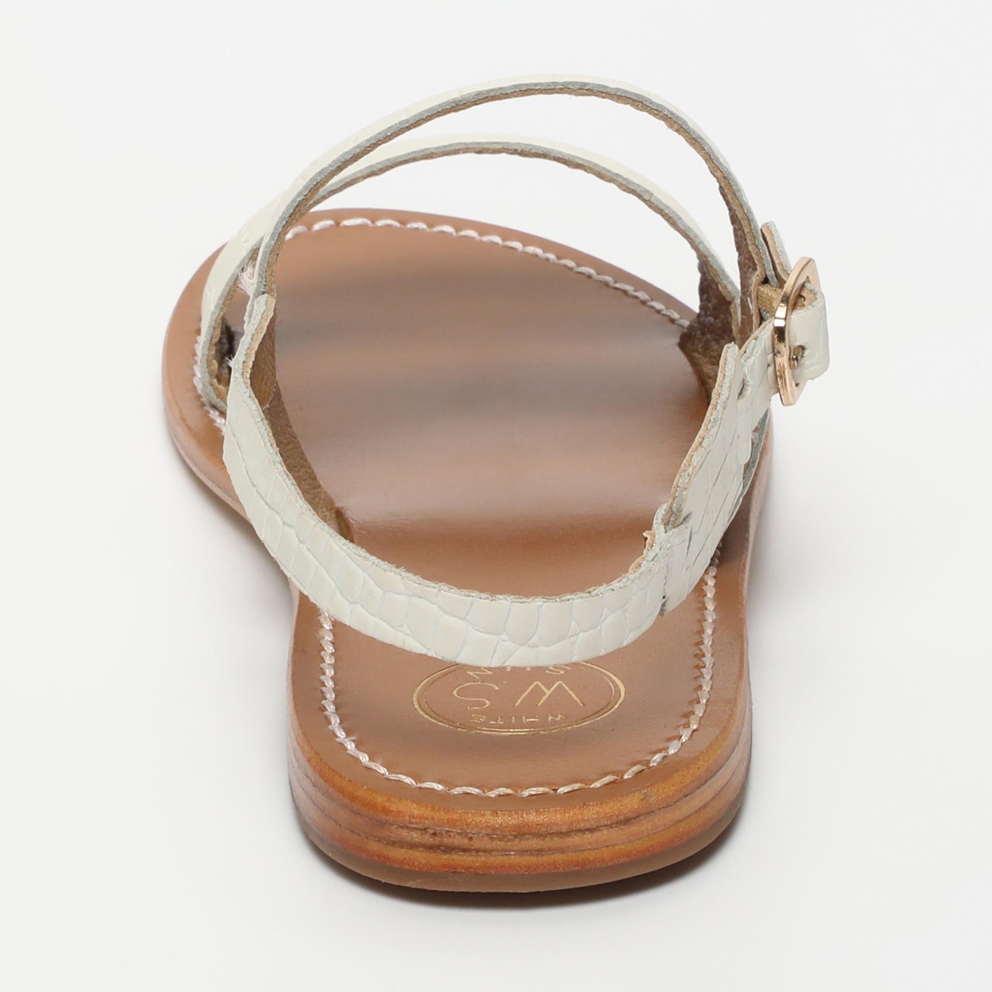 SAWAN sandales bracelet de cheville en cuir croco blanc